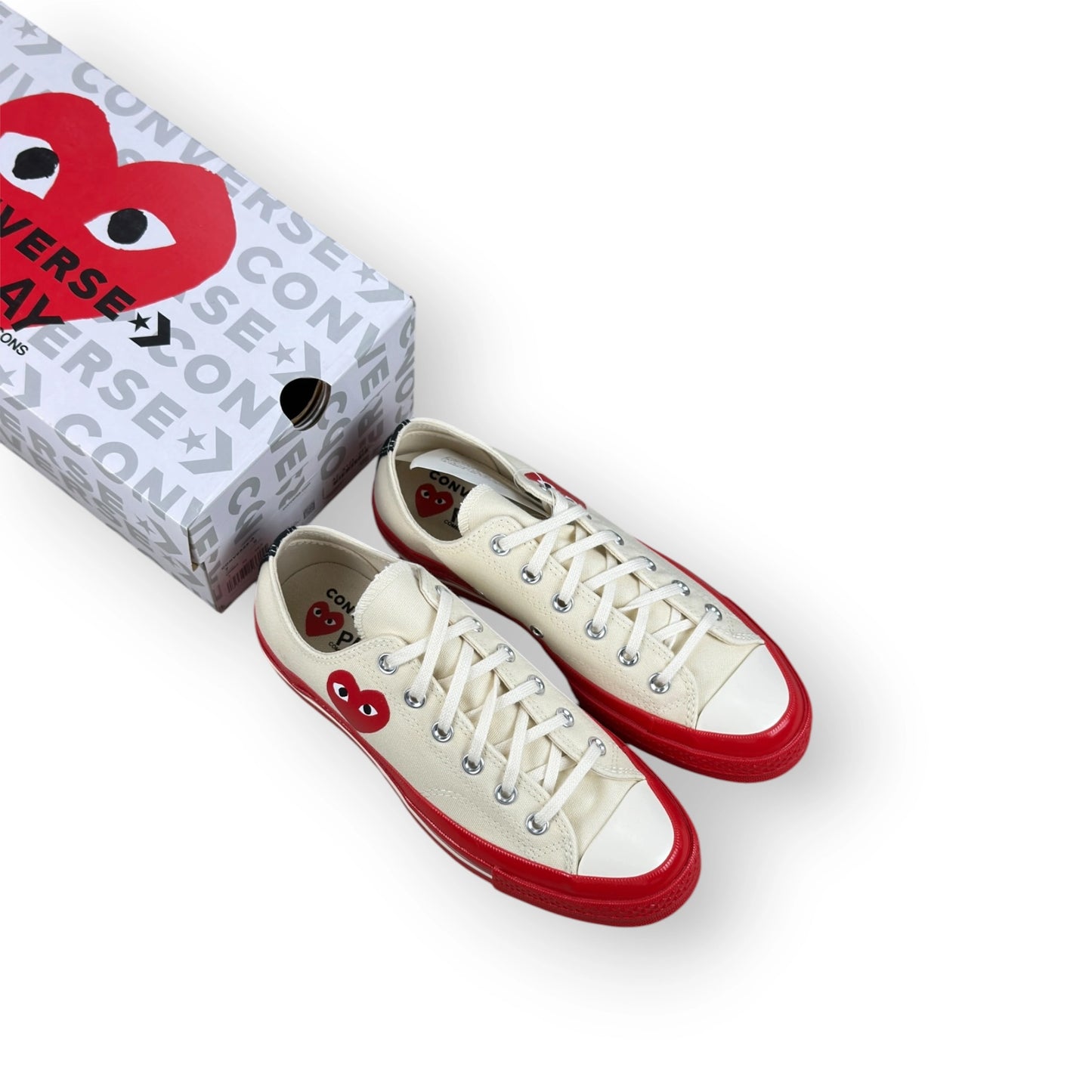 Converse Chuck Taylor All Star 70 Ox CDG PLAY Egret Red Midsole A01796C – EU 40, brand new with original box