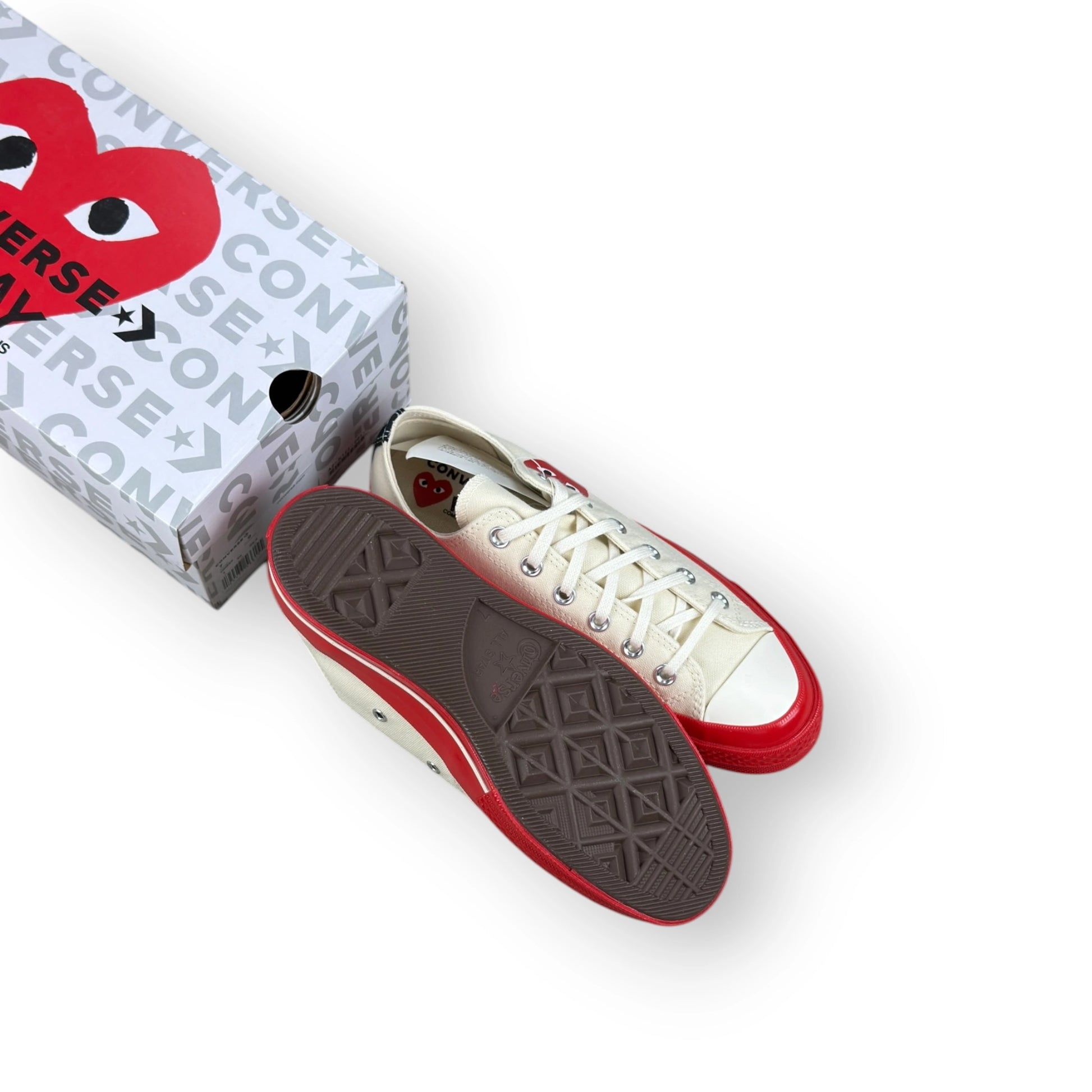 Converse Chuck Taylor All Star 70 Ox CDG PLAY Egret Red Midsole A01796C – EU 40, brand new with original box