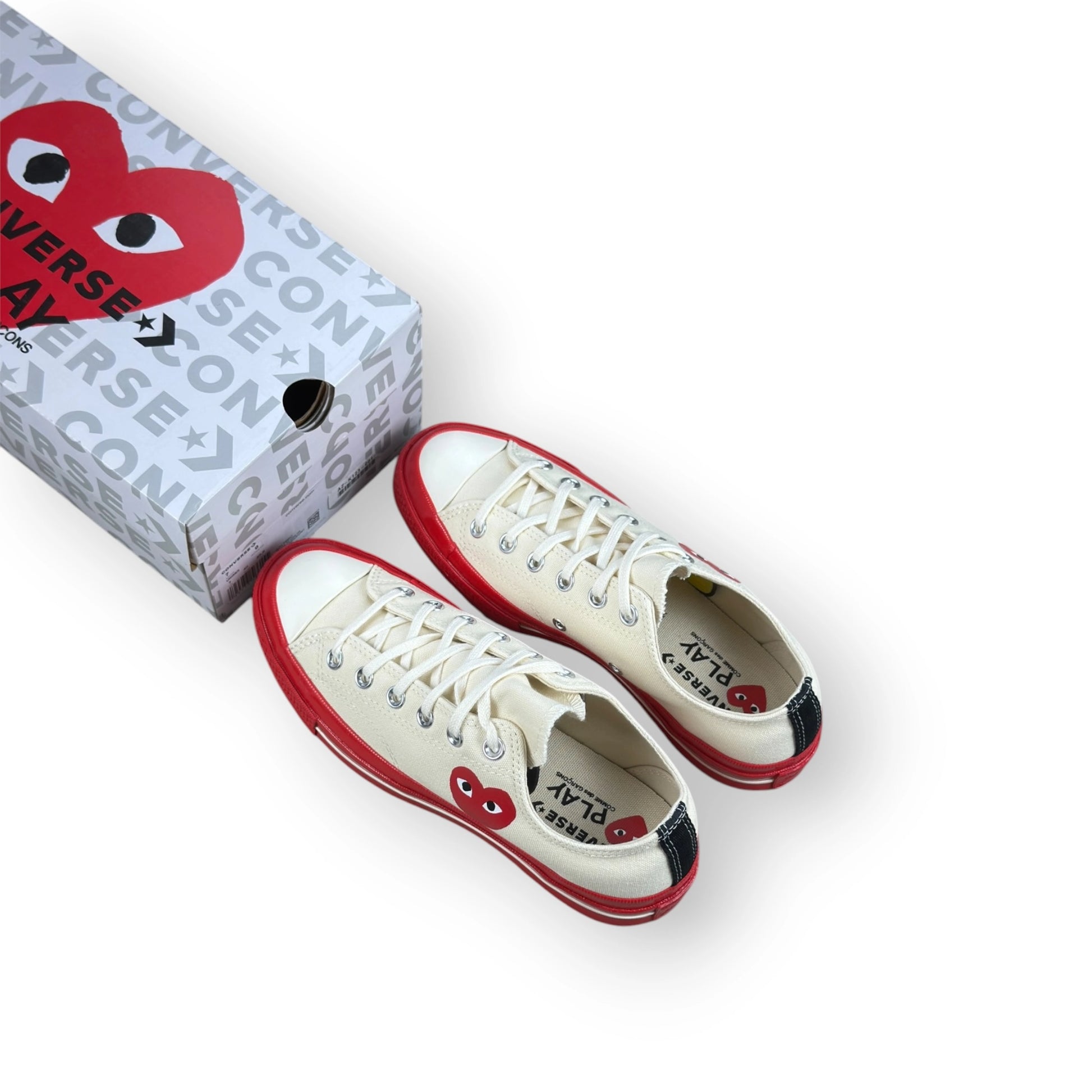 Converse Chuck Taylor All Star 70 Ox CDG PLAY Egret Red Midsole A01796C – EU 40, brand new with original box