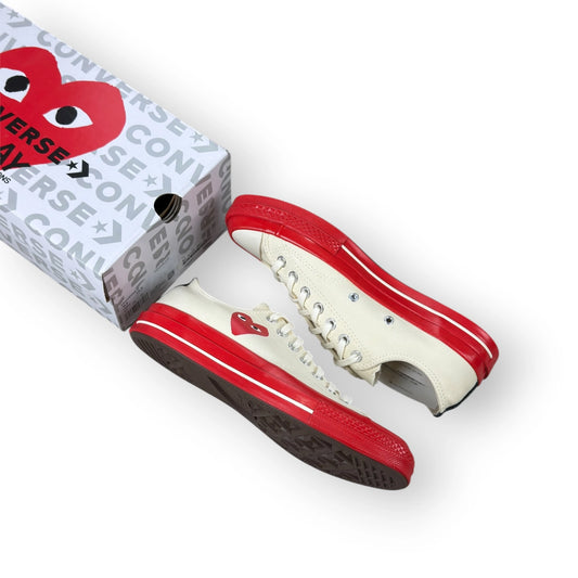 Converse Chuck Taylor All Star 70 Ox CDG PLAY Egret Red Midsole A01796C – EU 42, brand new with original box
