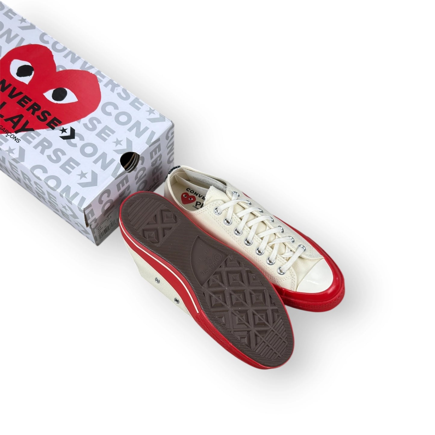 Converse Chuck Taylor All Star 70 Ox CDG PLAY Egret Red Midsole A01796C – EU 42, brand new with original box