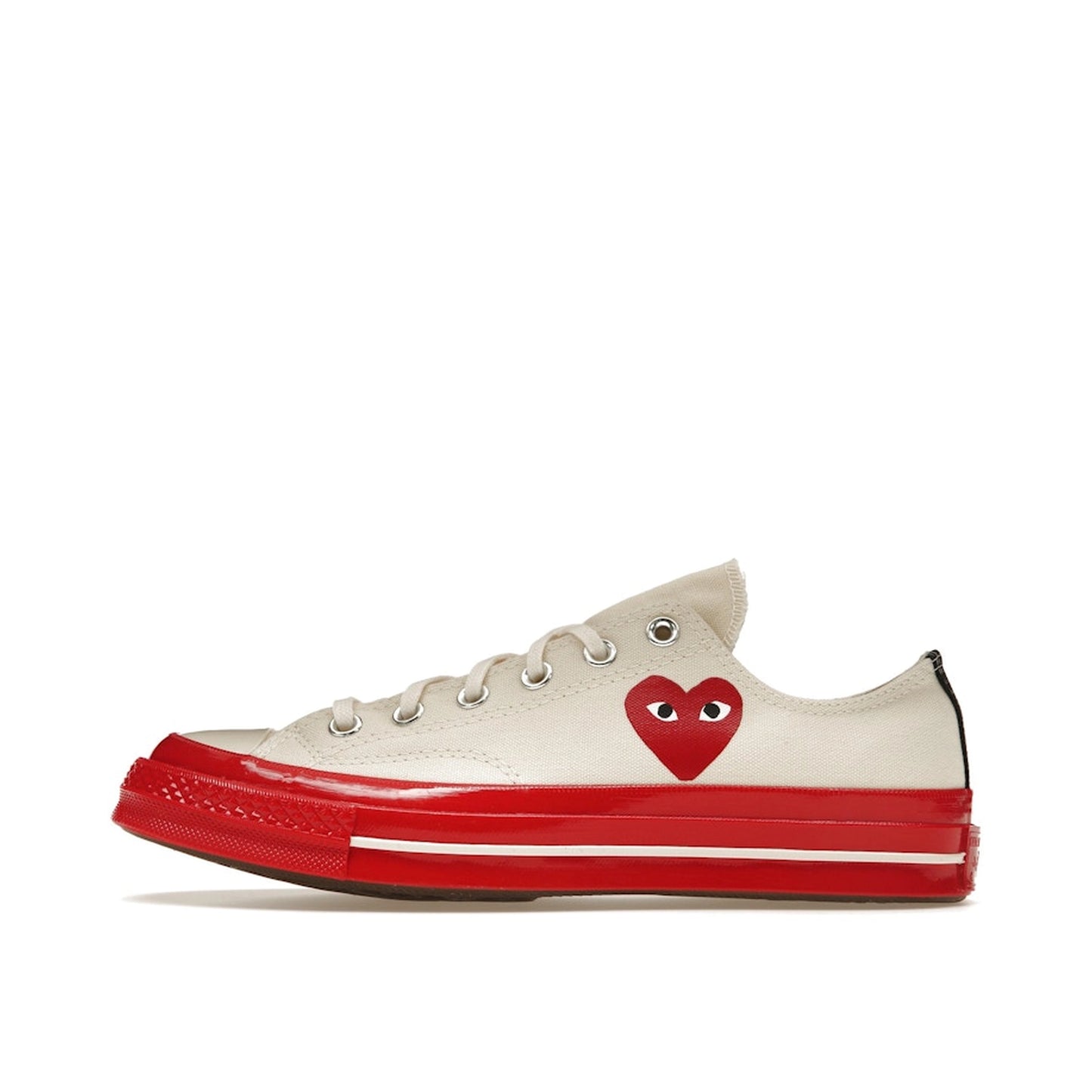 Converse Chuck Taylor All Star 70 Ox CDG Play sneakers, top view, model A01796C, Egret with red midsole.