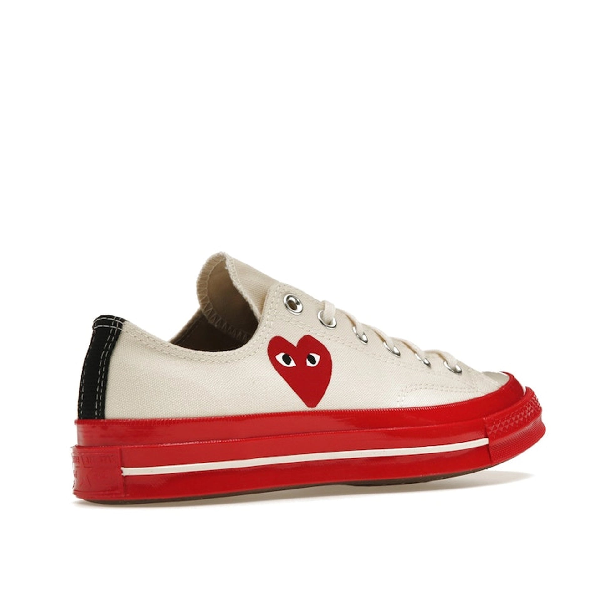 Converse Chuck Taylor All Star 70 Ox CDG Play sneakers, top view, model A01796C, Egret with red midsole.