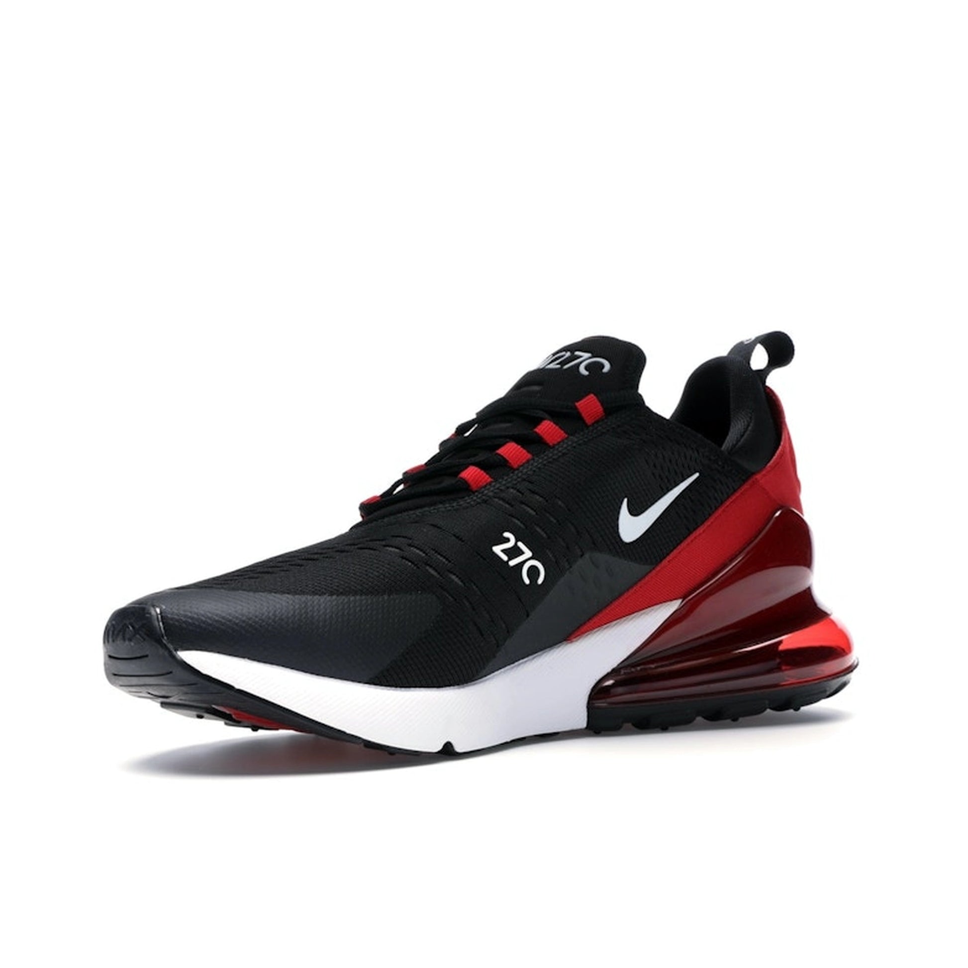 Nike Air Max 270, front view, in rich black with tonal details and a glossy Max Air heel.