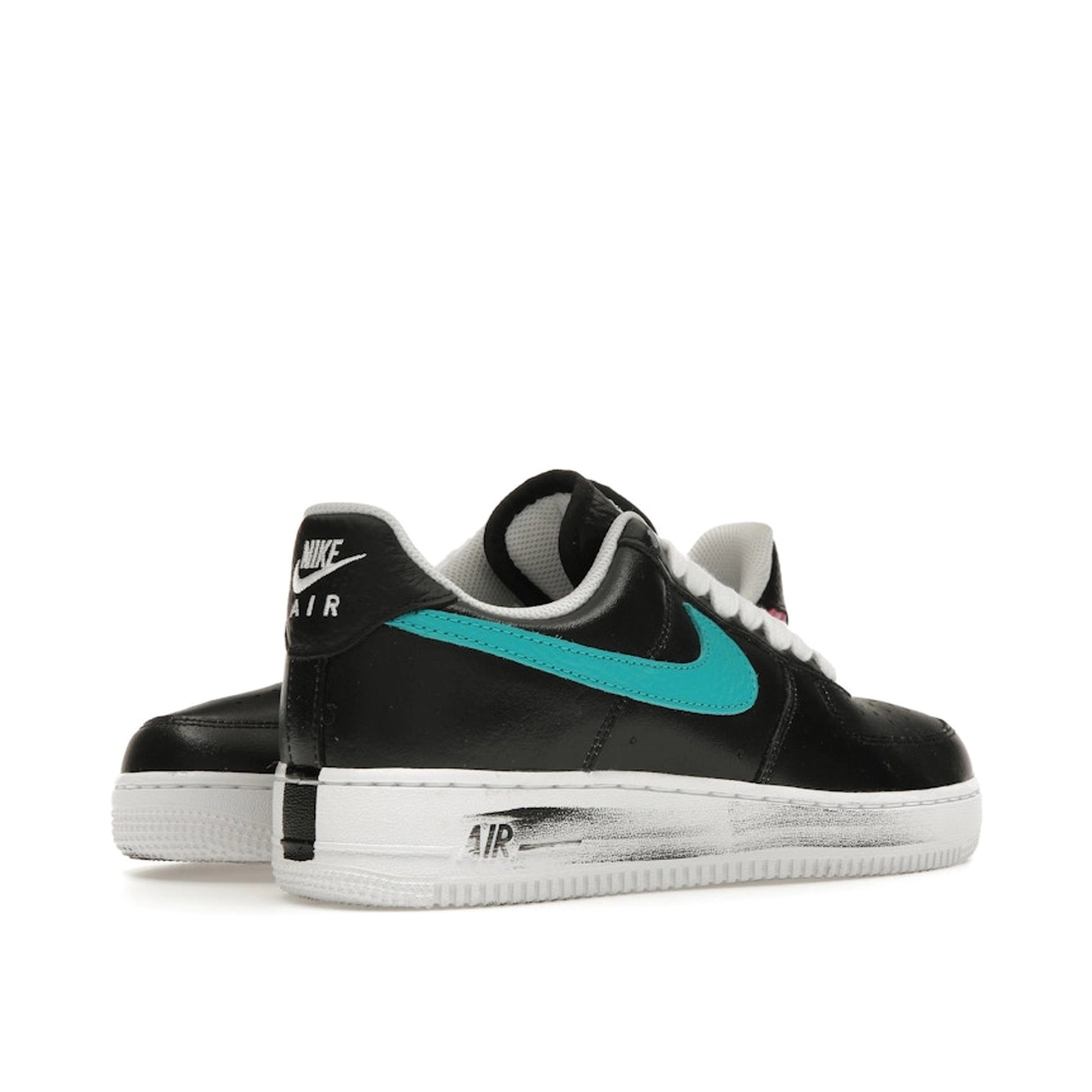 Nike Air Force 1 Low G-Dragon Peaceminusone Para-Noise 3.0 sneakers, back view, model AQ3692-004, black with white details.