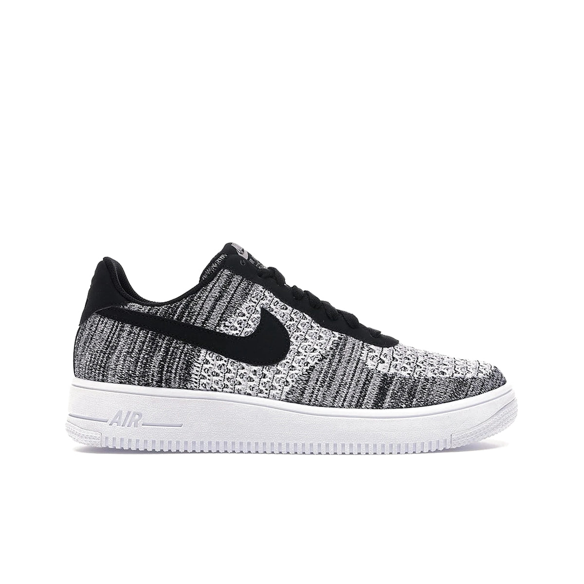Nike Air Force 1 Flyknit 2 in black, pure platinum and white textile‑leather upper