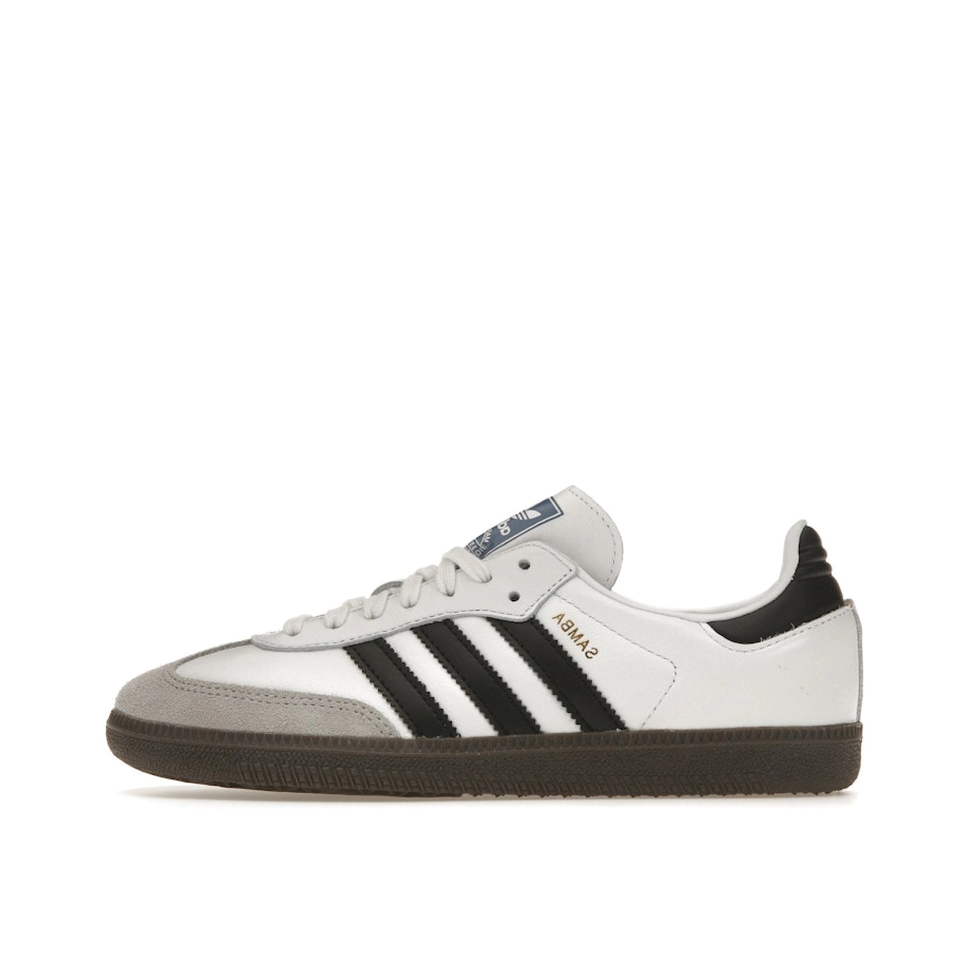 Adidas Samba OG sneakers, side view, model B75806, cloud white with core black accents, classic design.