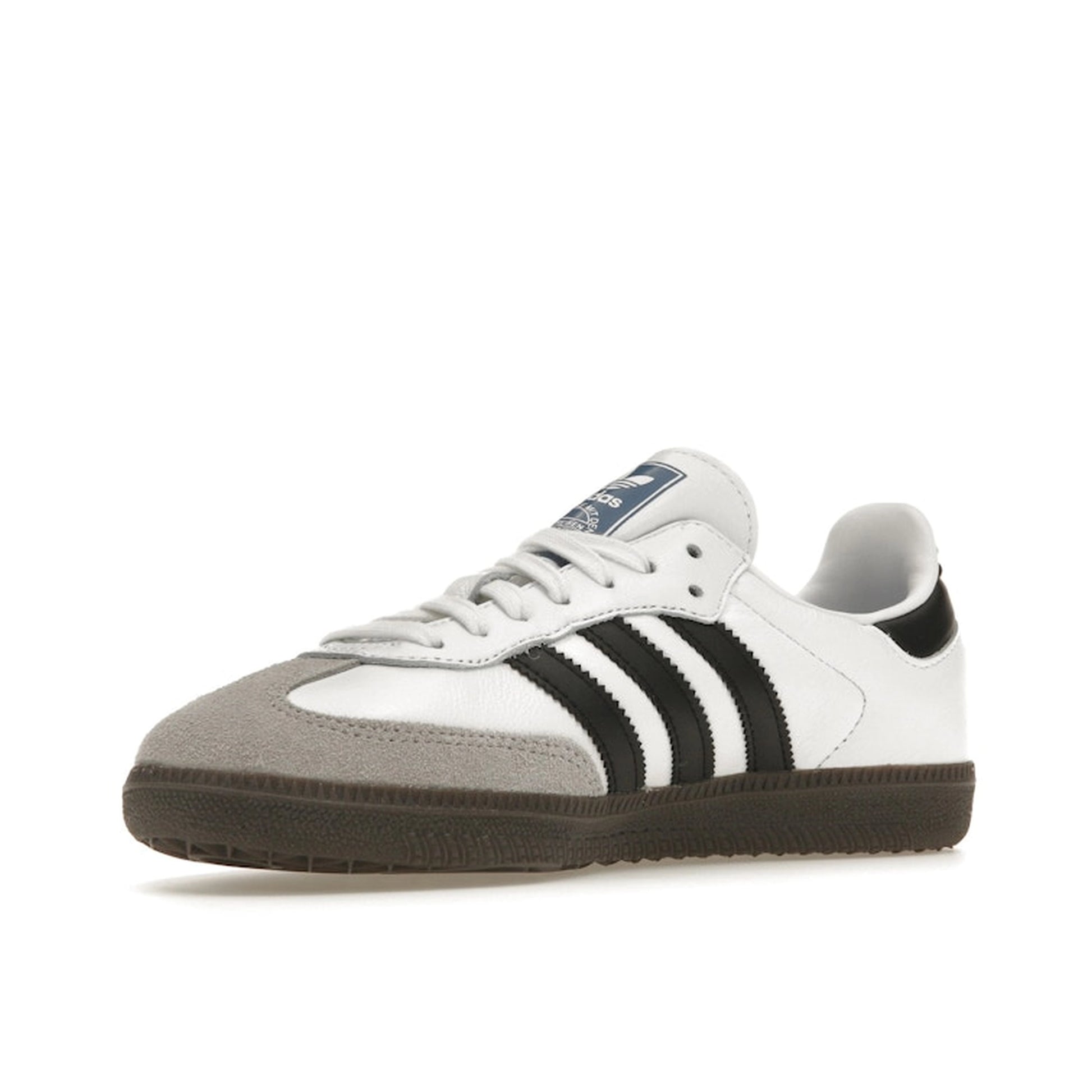 Adidas Samba OG sneakers, front view, model B75806, cloud white with core black accents, classic design.