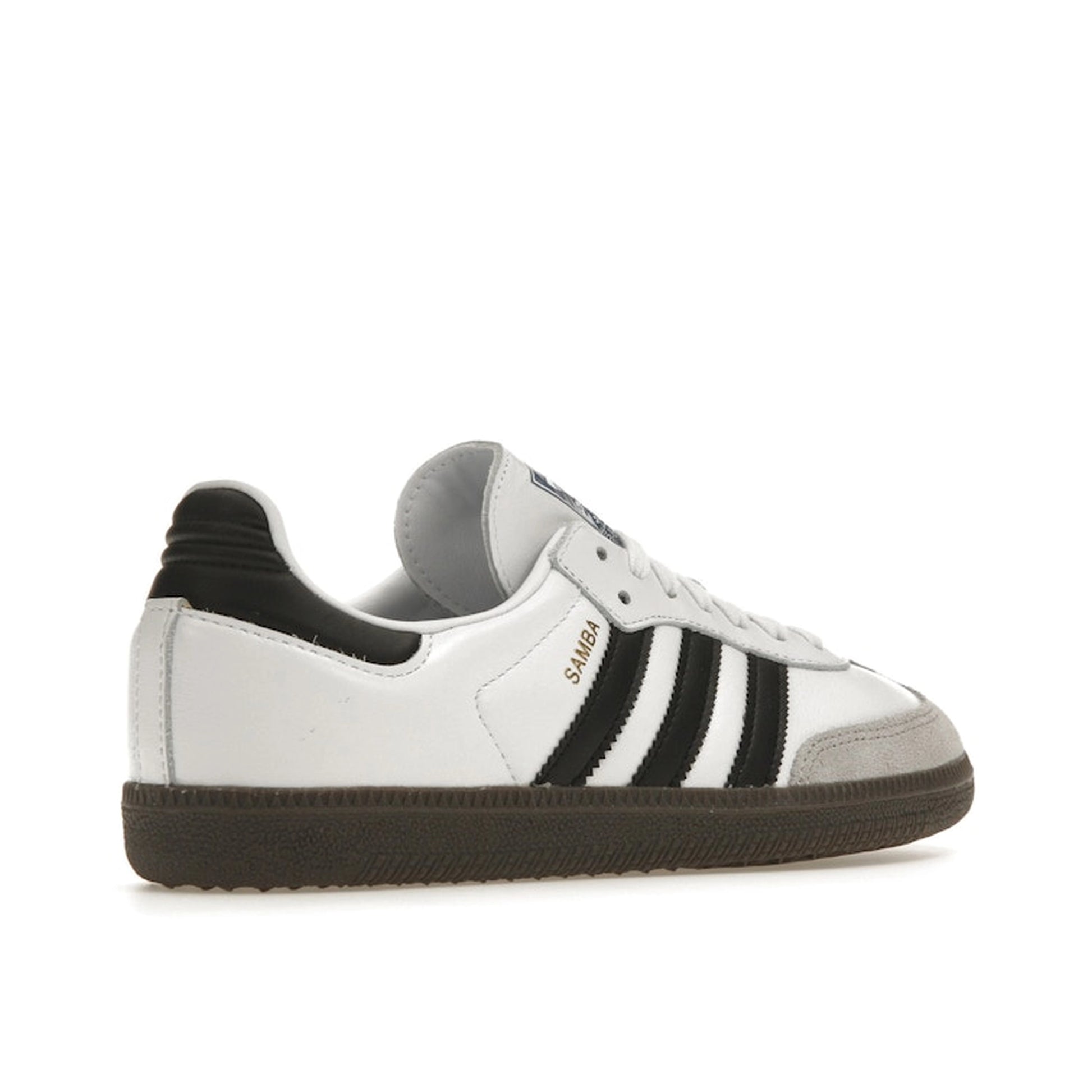 Adidas Samba OG sneakers, back view, model B75806, cloud white with core black accents, classic design.