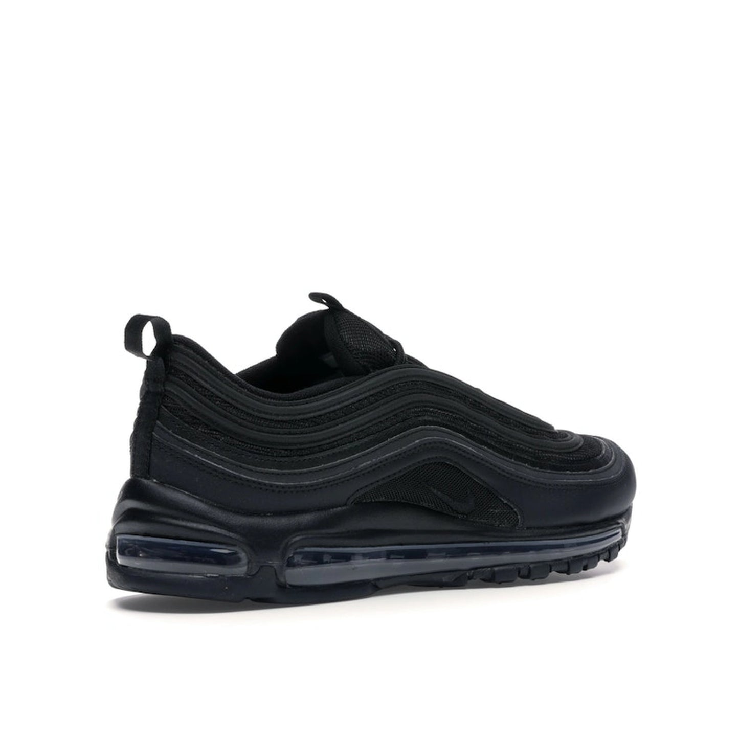 Nike Air Max 97 Triple Black sneakers, back view, featuring an all-black upper and sole.