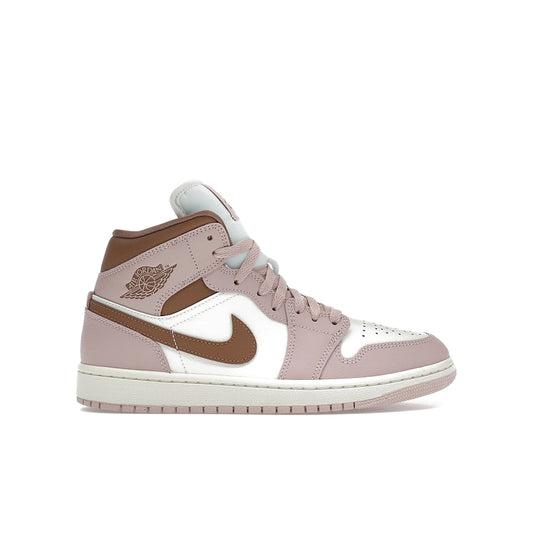 Jordan 1 Mid women's sneaker in pink oxford, sail and archaeo brown leather