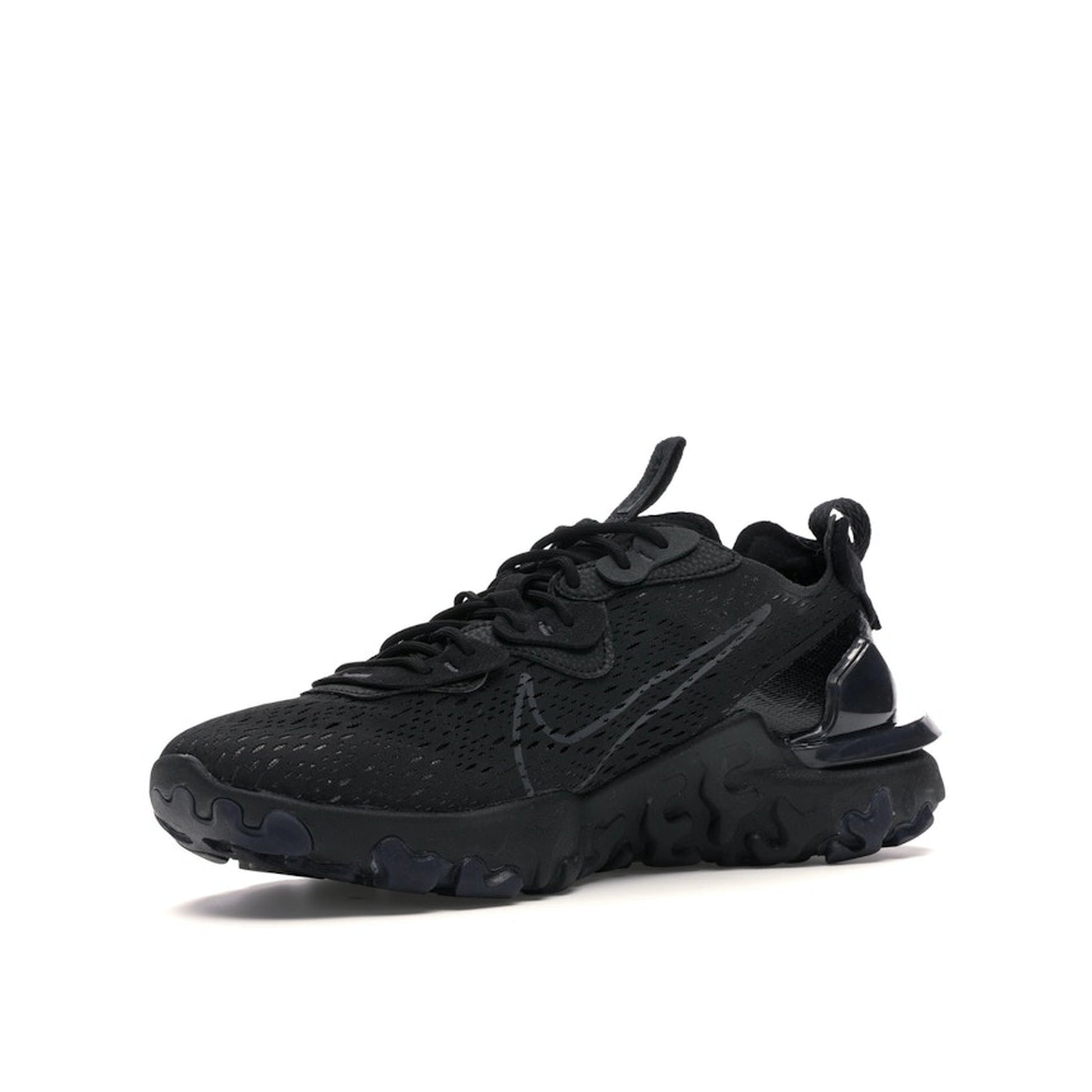 Nike React Vision sneakers in Black and Anthracite, front view, model CD4373-004 in black.