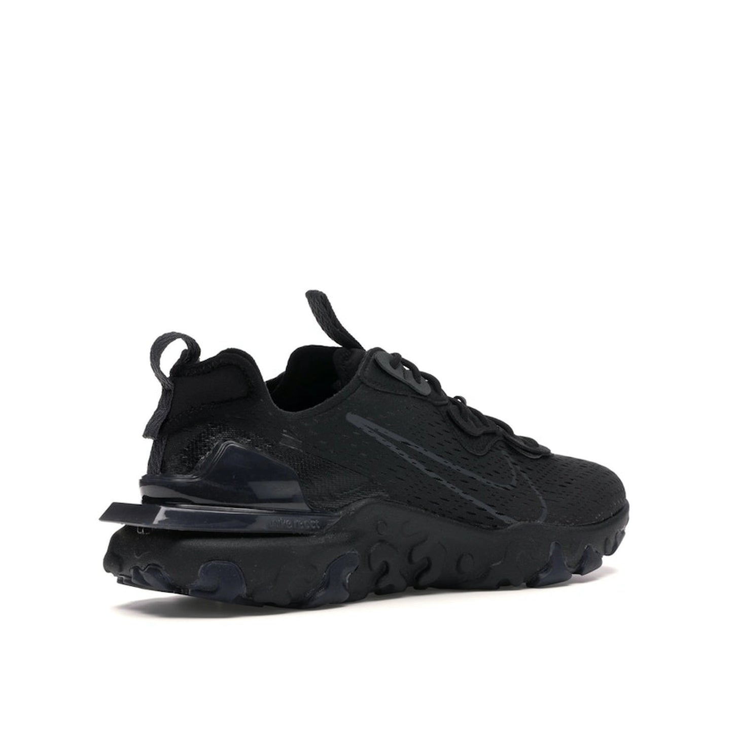 Nike React Vision sneakers in Black and Anthracite, back view, model CD4373-004 in black.