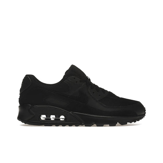 Nike Air Max 90 Recraft Triple Black men's shoe in black with white accents, leather and mesh