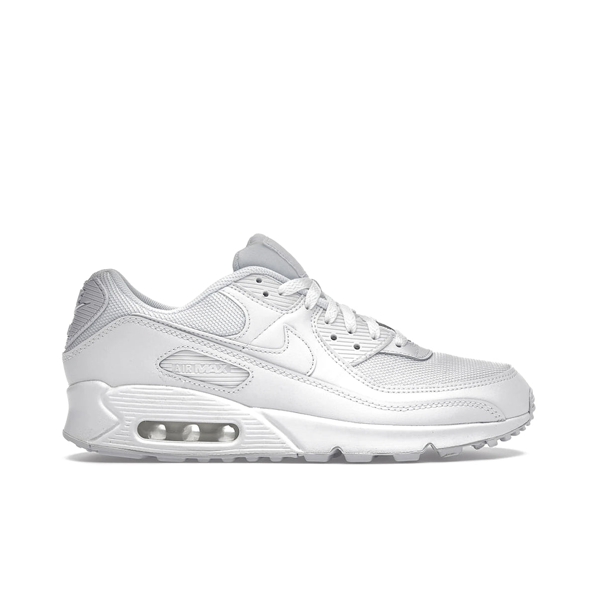 Nike Air Max 90 Recraft Triple White in white leather with wolf grey accents