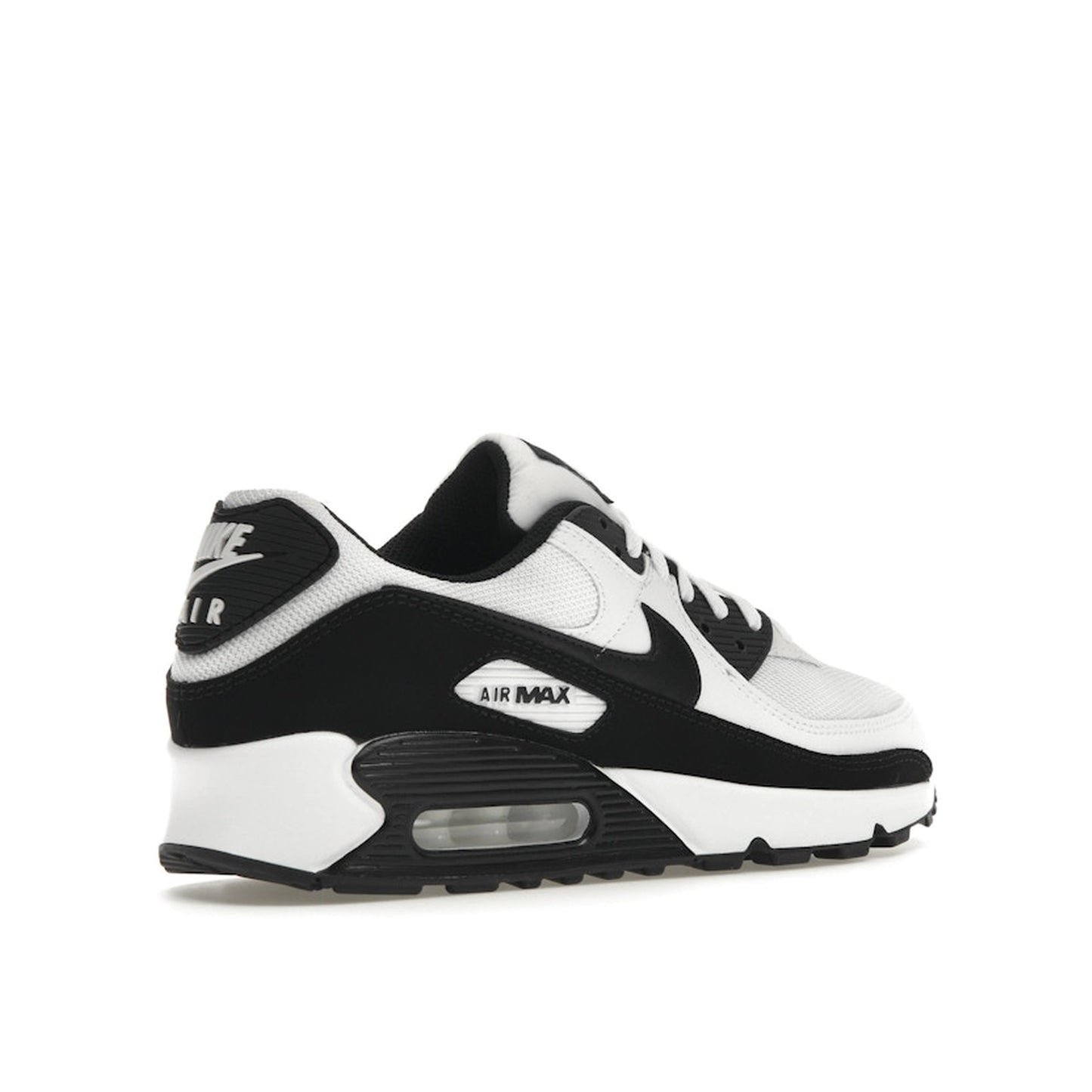 Nike Air Max 90, back view, in black and white with classic panda colorway.