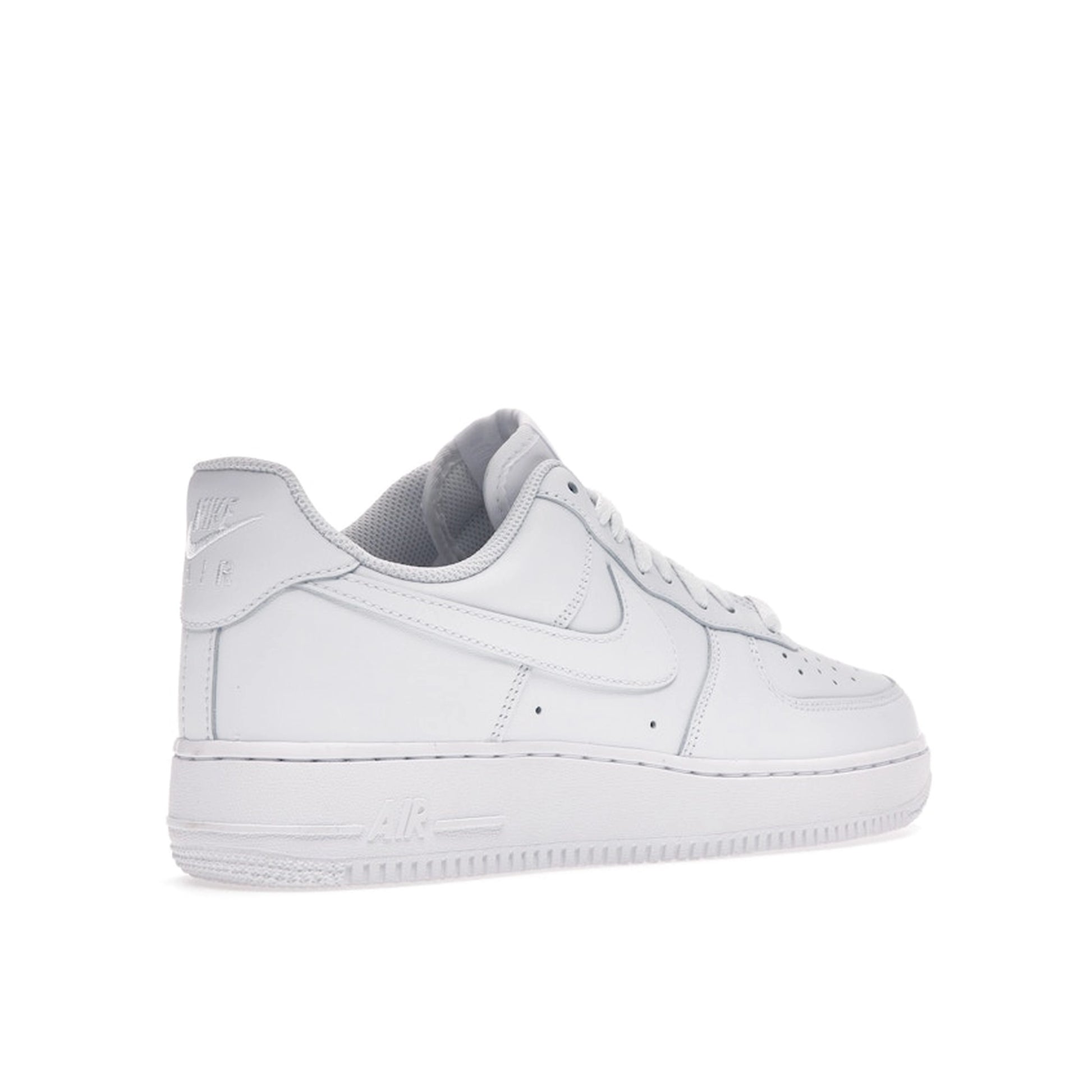 Nike Air Force 1 Low sneakers, back view, in white with tonal branding.