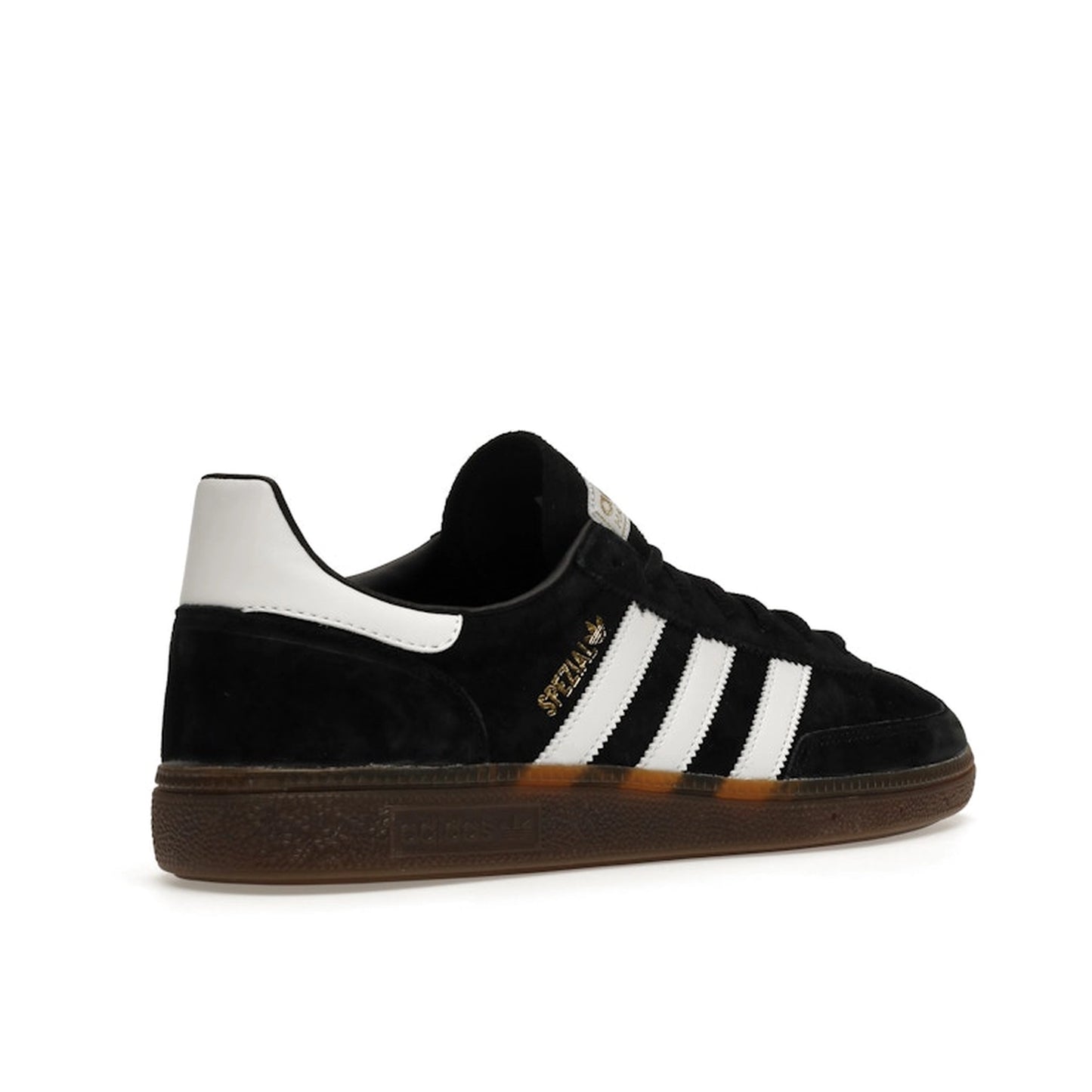 Adidas Handball Spezial sneakers, back view, model DB3021, black with gum sole.