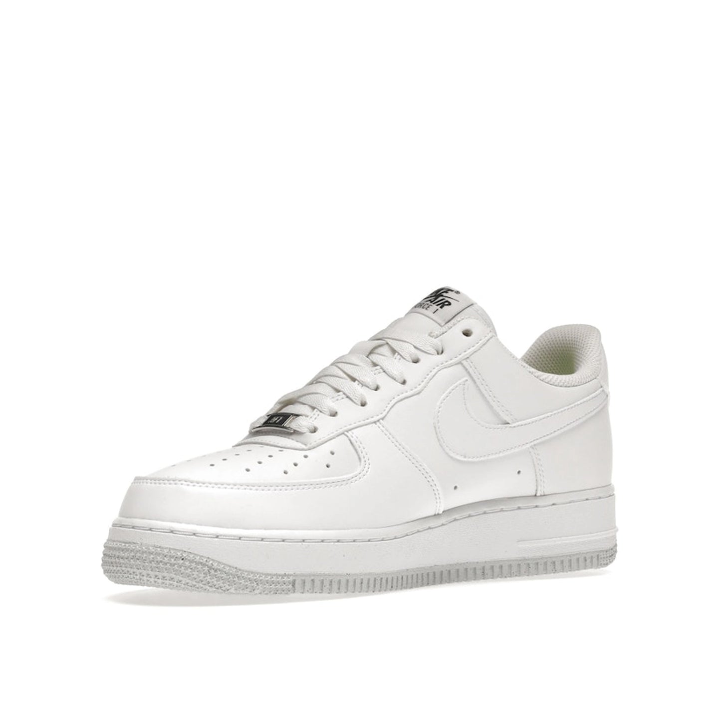 Nike Air Force 1 Low Next Nature Women's sneakers, front view, model DC9486-101, in white with metallic grey details.