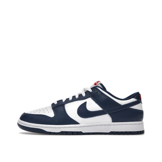 Nike Dunk Low Valerian Blue sneakers, side view, model DD1391-400, featuring a blue upper with white accents.