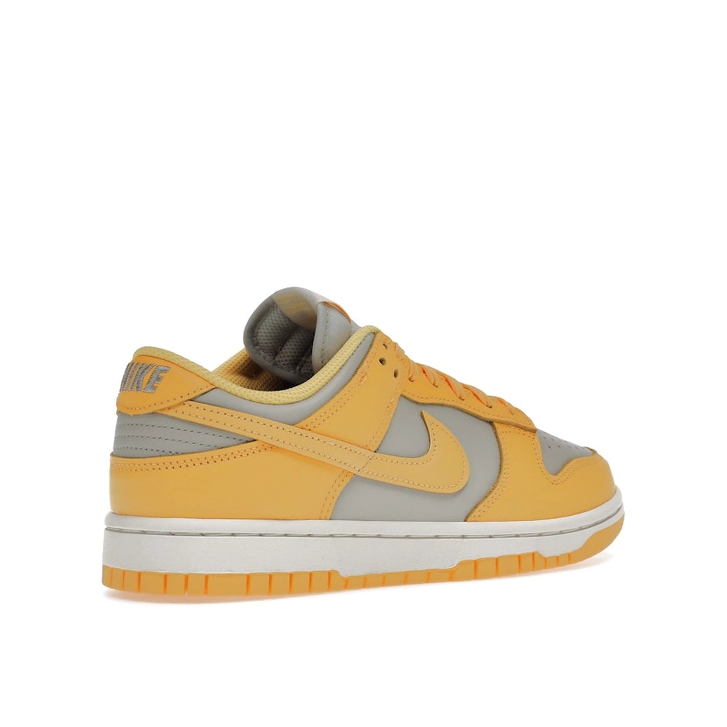 Nike Dunk Low sneakers, back view, model DD1503-002, in Citron Pulse, grey and yellow, women's.