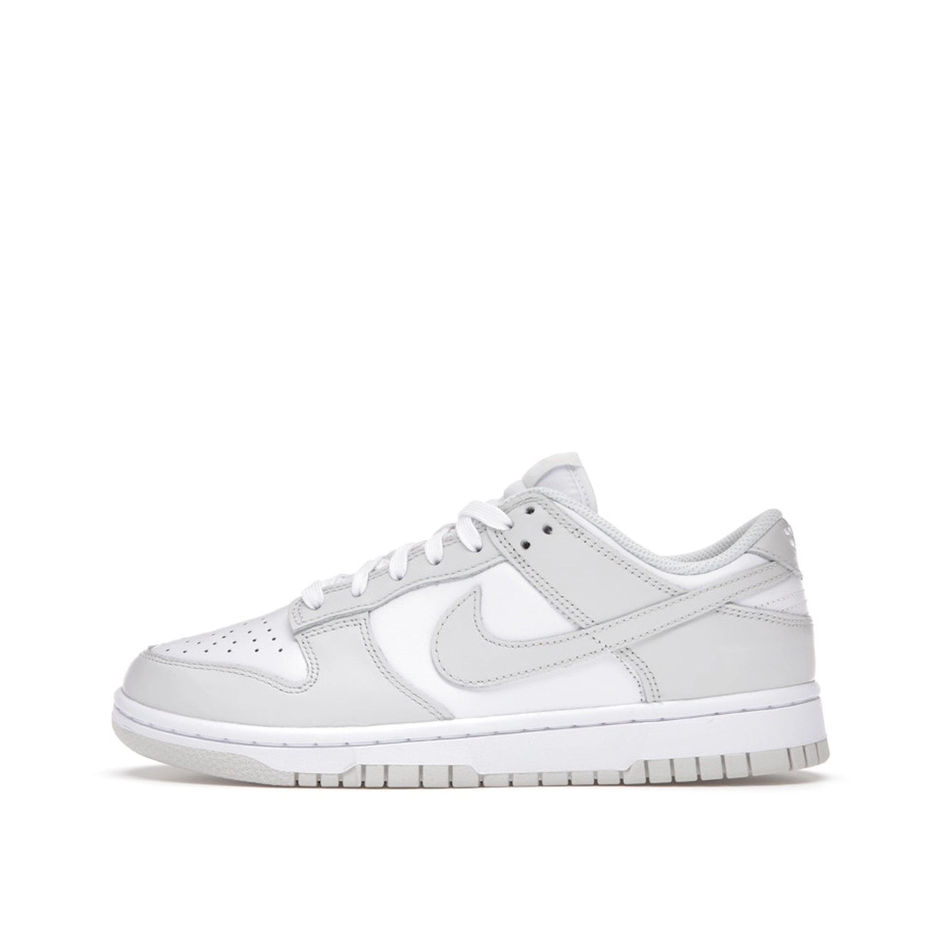 Nike Dunk Low Photon Dust Women's sneakers, side view, model DD1503-103 in white and photon dust.