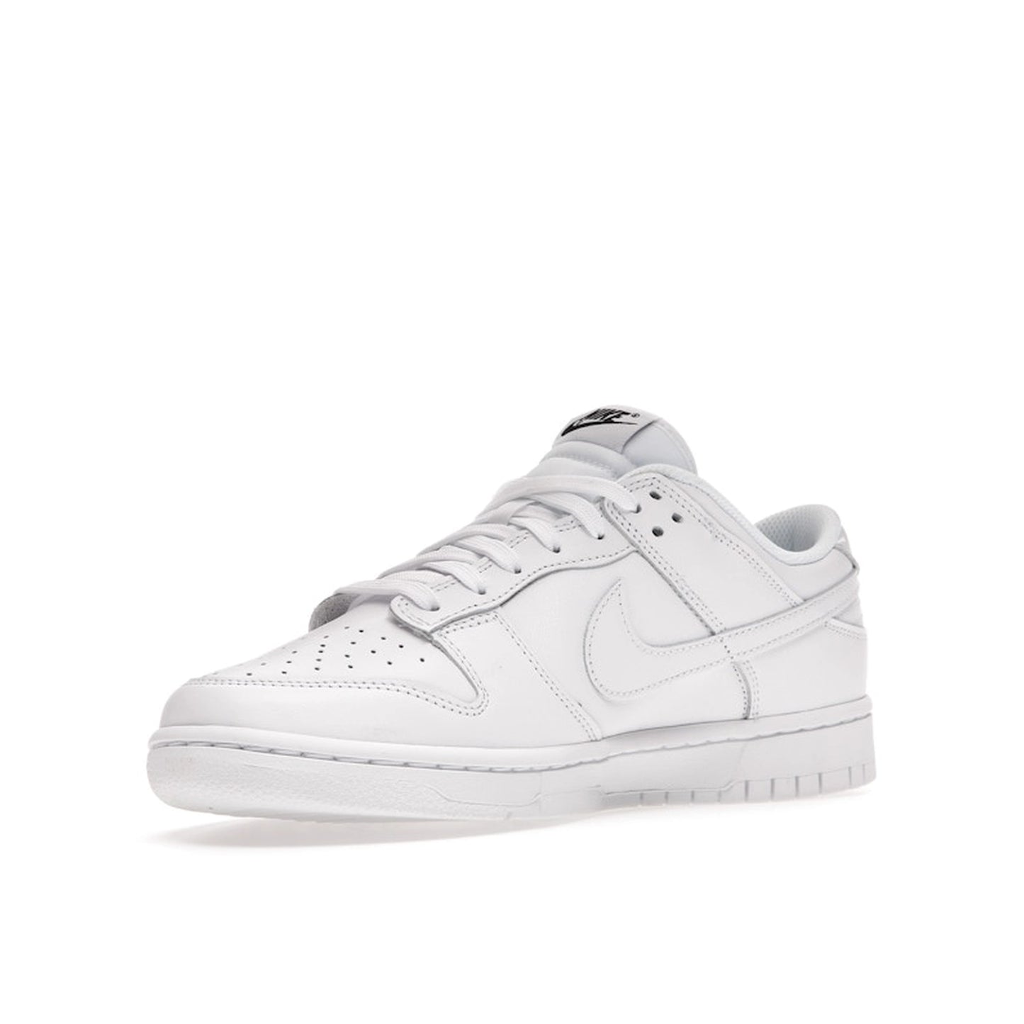 Nike Dunk Low Triple White (2021) Women's sneakers, front view, model DD1503-109, in triple white.