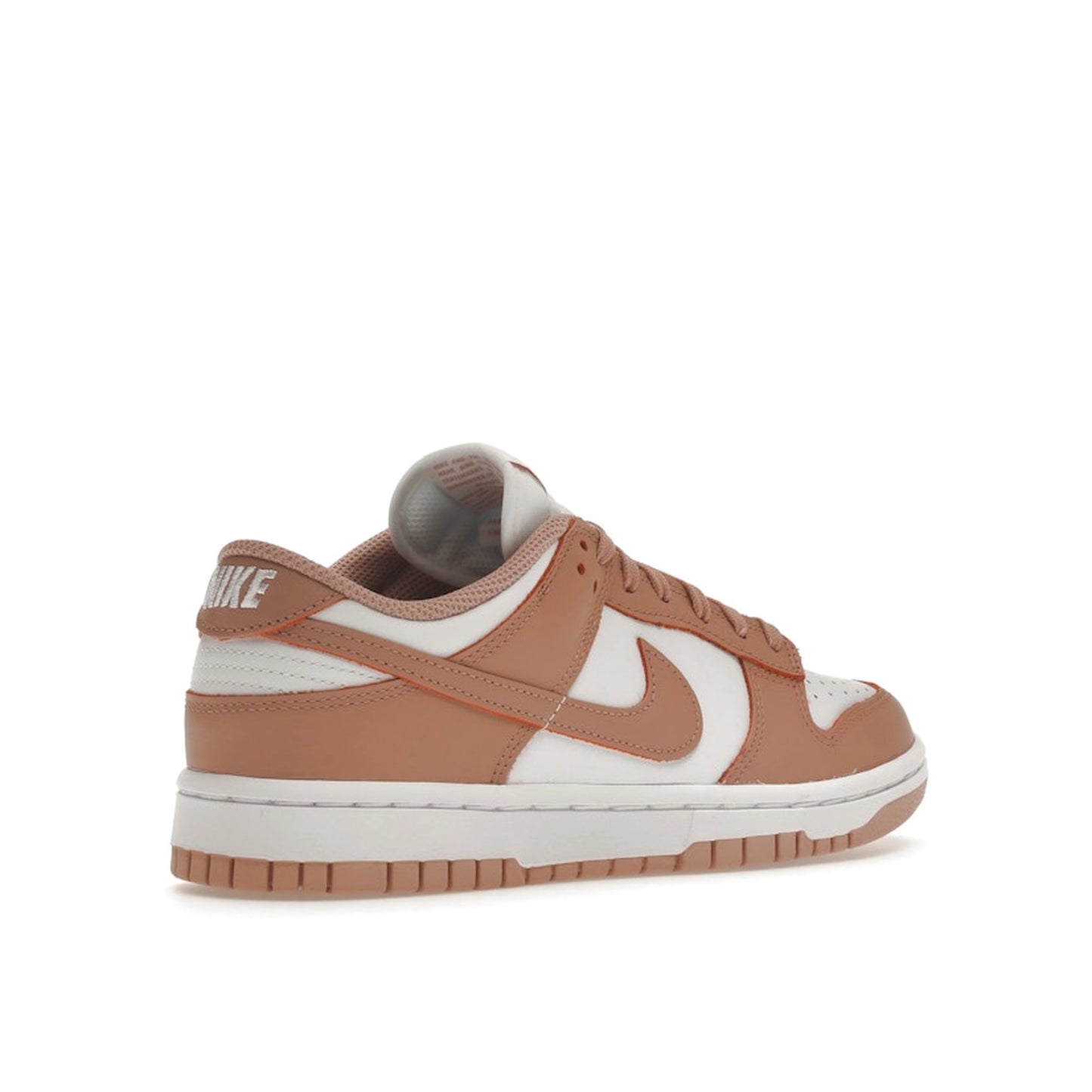 Nike Dunk Low Rose Whisper Women’s sneakers, back view, in white with soft pink overlays.