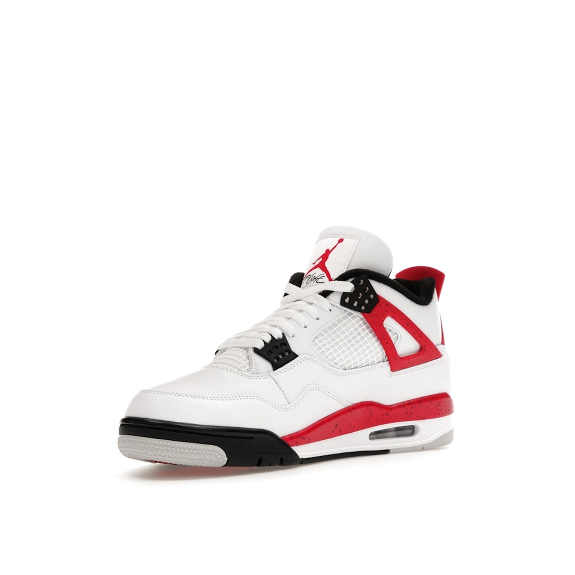 Air Jordan 4 Retro Red Cement sneakers, front view, model DH6927-161, featuring a white base with red and black highlights.