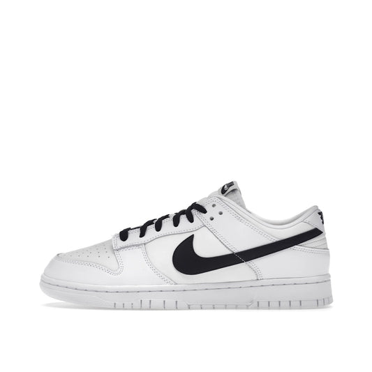 Nike Dunk Low Reverse Panda sneakers, side view, model DJ6188-101 in white and black.