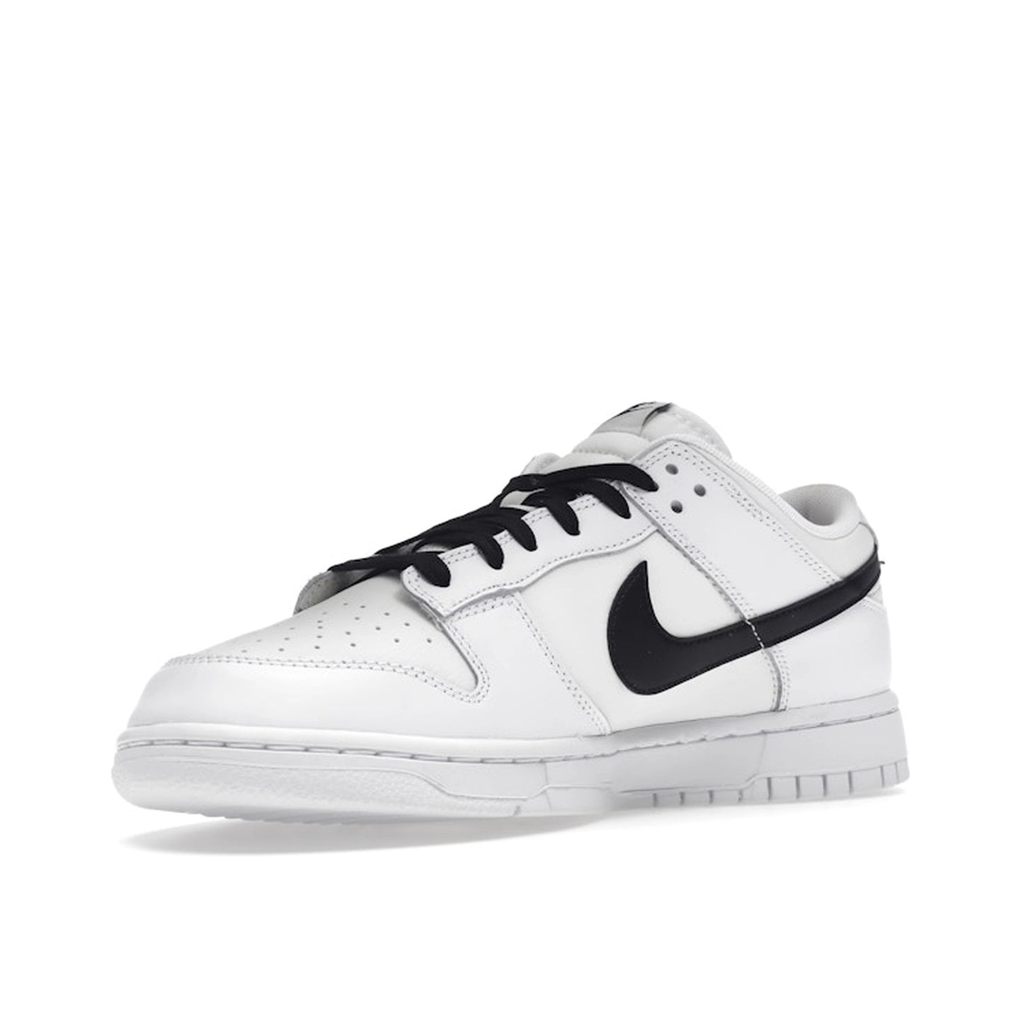 Nike Dunk Low Reverse Panda sneakers, front view, model DJ6188-101 in white and black.