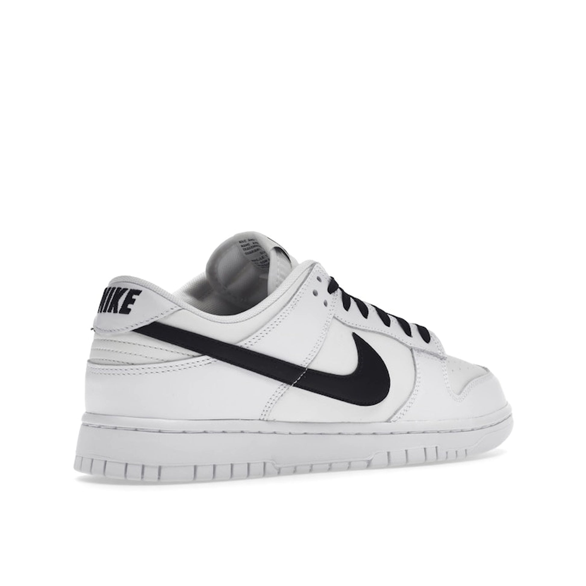 Nike Dunk Low Reverse Panda sneakers, back view, model DJ6188-101 in white and black.