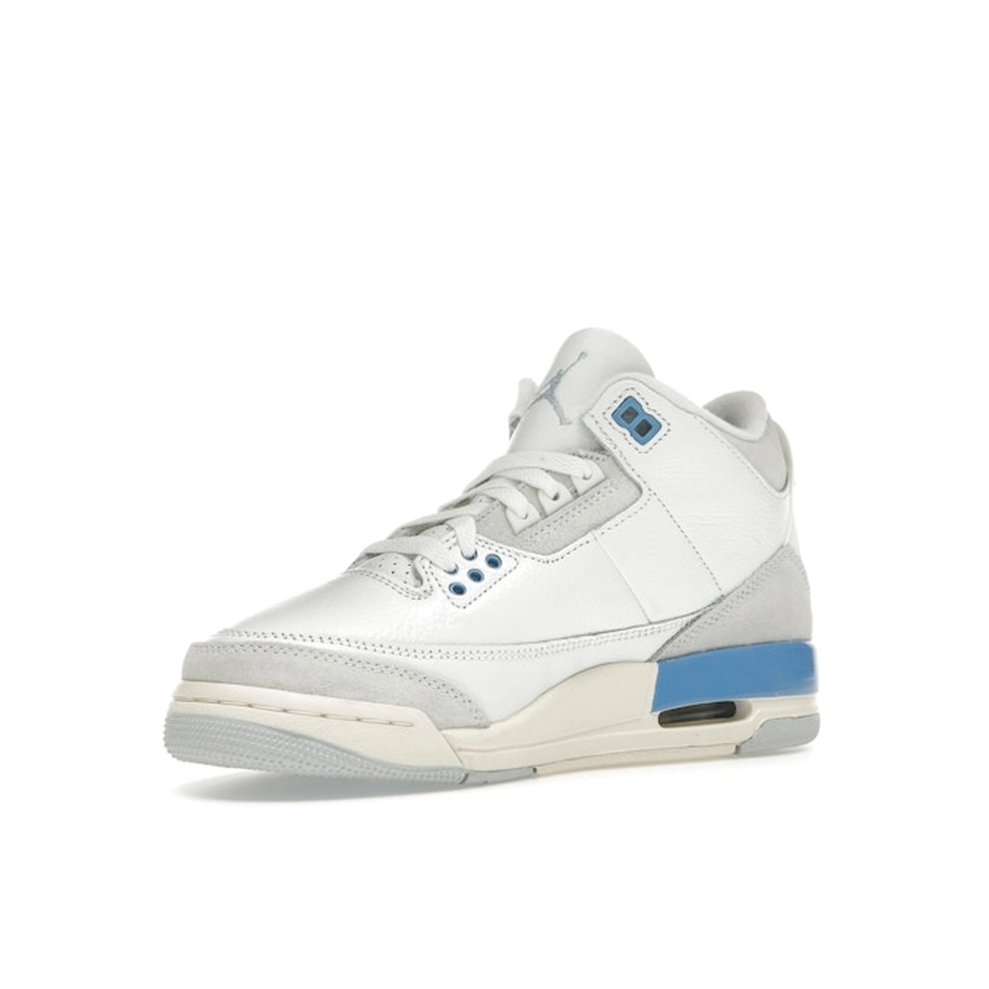 Jordan 3 Retro Lucky Shorts (GS), front view, white upper with vibrant crimson and teal details.