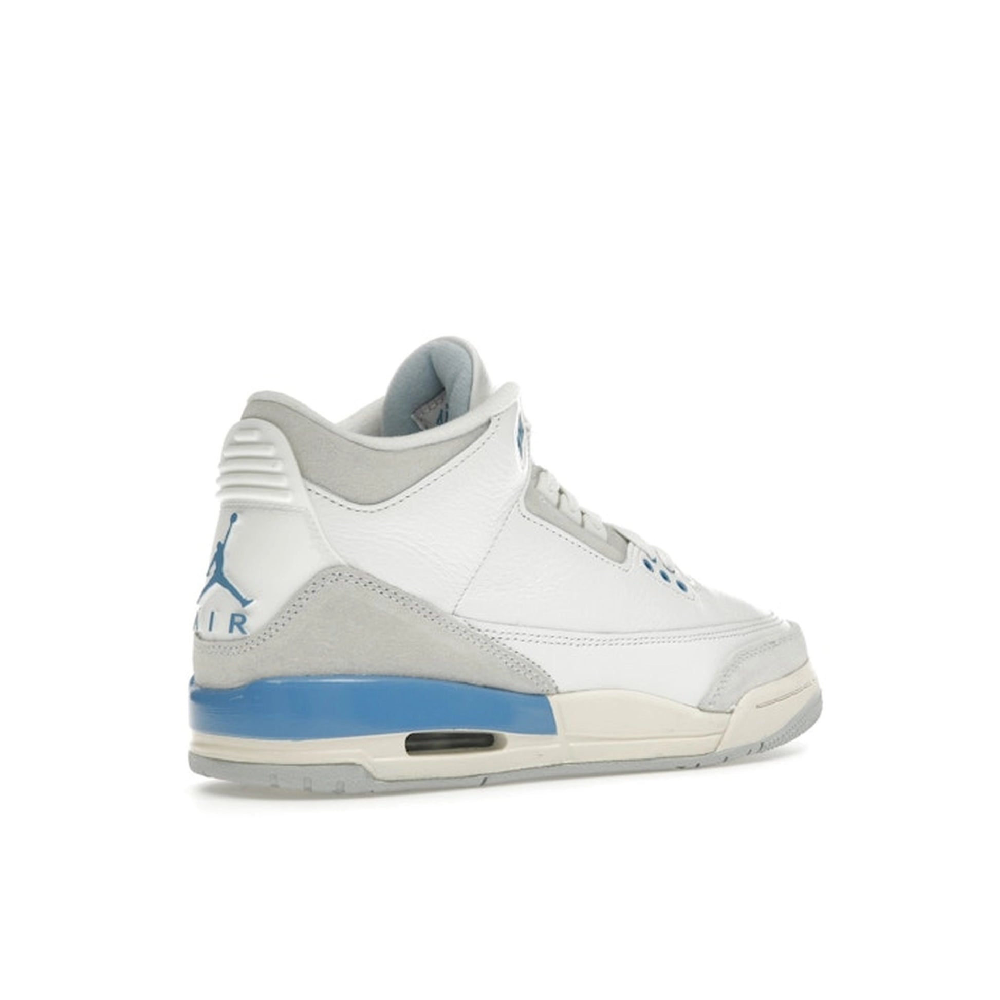 Jordan 3 Retro Lucky Shorts (GS), back view, white upper with vibrant crimson and teal details.