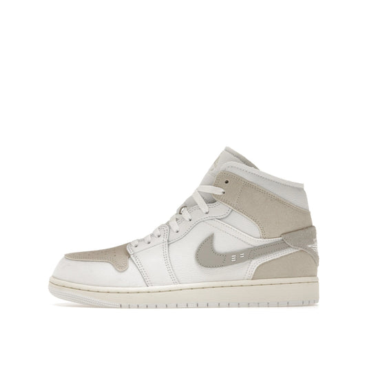 Air Jordan 1 Mid SE Craft sneakers, side view, model DM9652-120, tech grey with white and light grey accents.