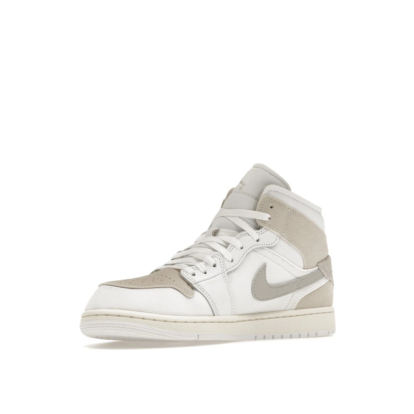 Air Jordan 1 Mid SE Craft sneakers, front view, model DM9652-120, tech grey with white and light grey accents.