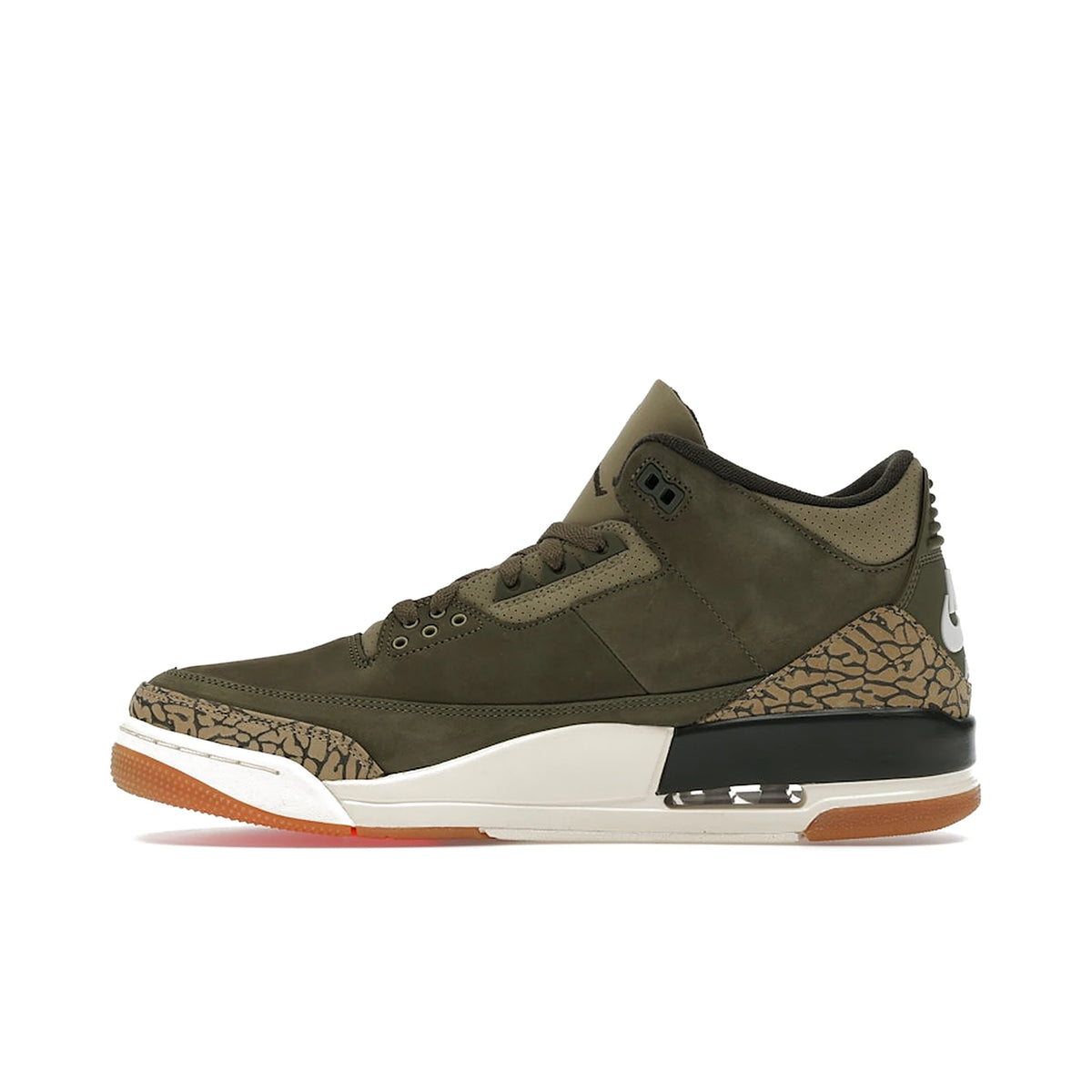 Jordan 3 Retro Family Affair in medium olive, sequoia, neutral olive, sail, total crimson leather – image 3 of 4
