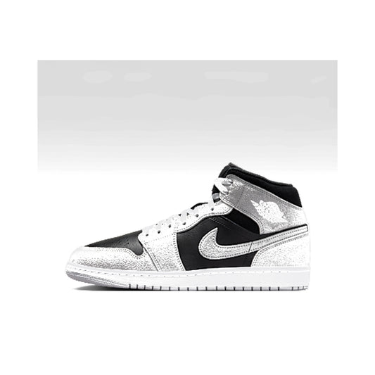 Nike Jordan 1 Mid in light smoke grey and black, unisex sneaker with leather upper