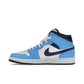 Jordan 1 Mid University Blue in blue, white, black leather – image 3 of 4