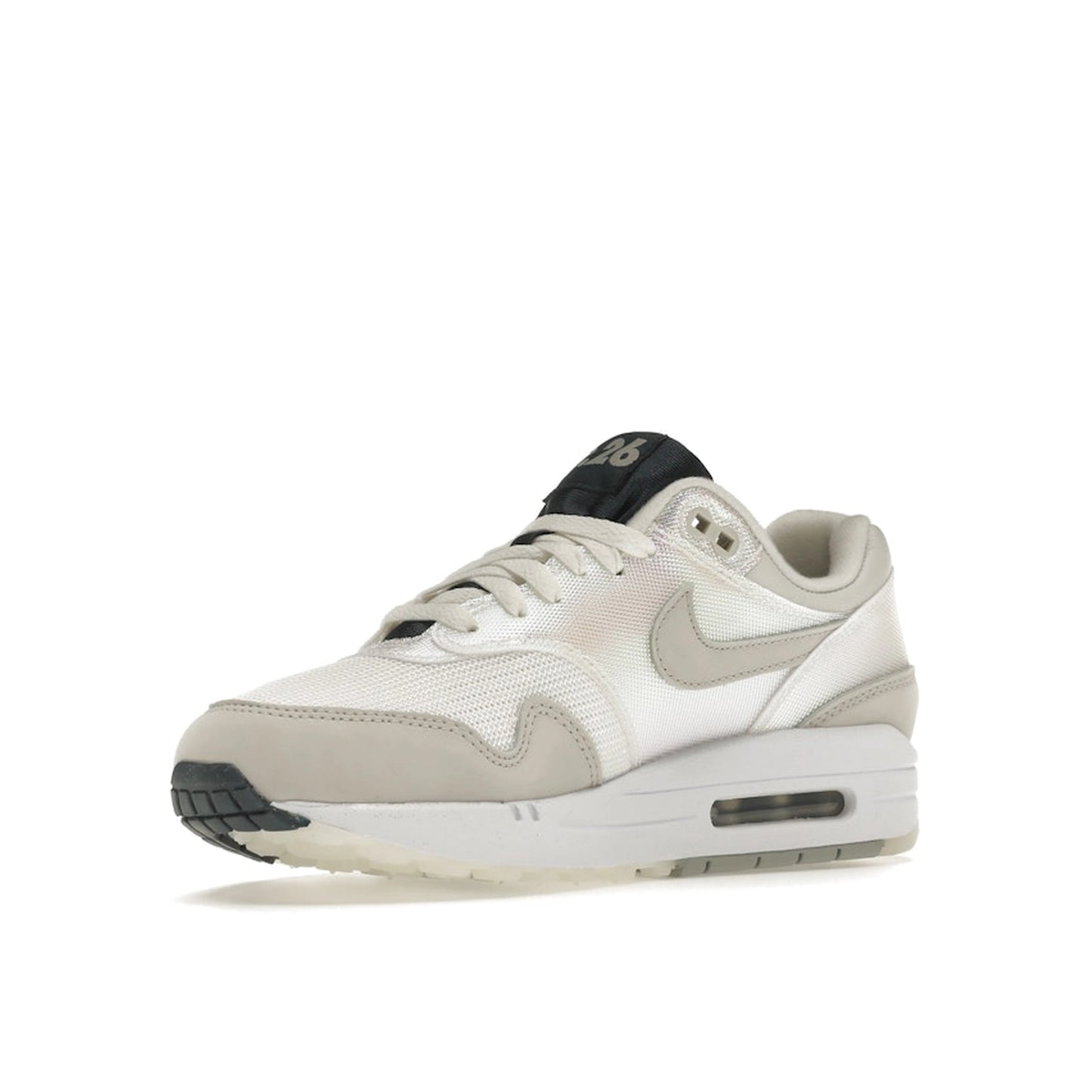 Nike Air Max 1 AMD La Ville Lumière Women's sneakers, front view, model DQ9326-100 in white with light accents.