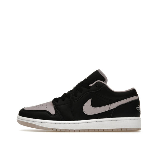 Jordan 1 Low SE sneakers, side view, model DV1309-051, black with iced lilac accents.