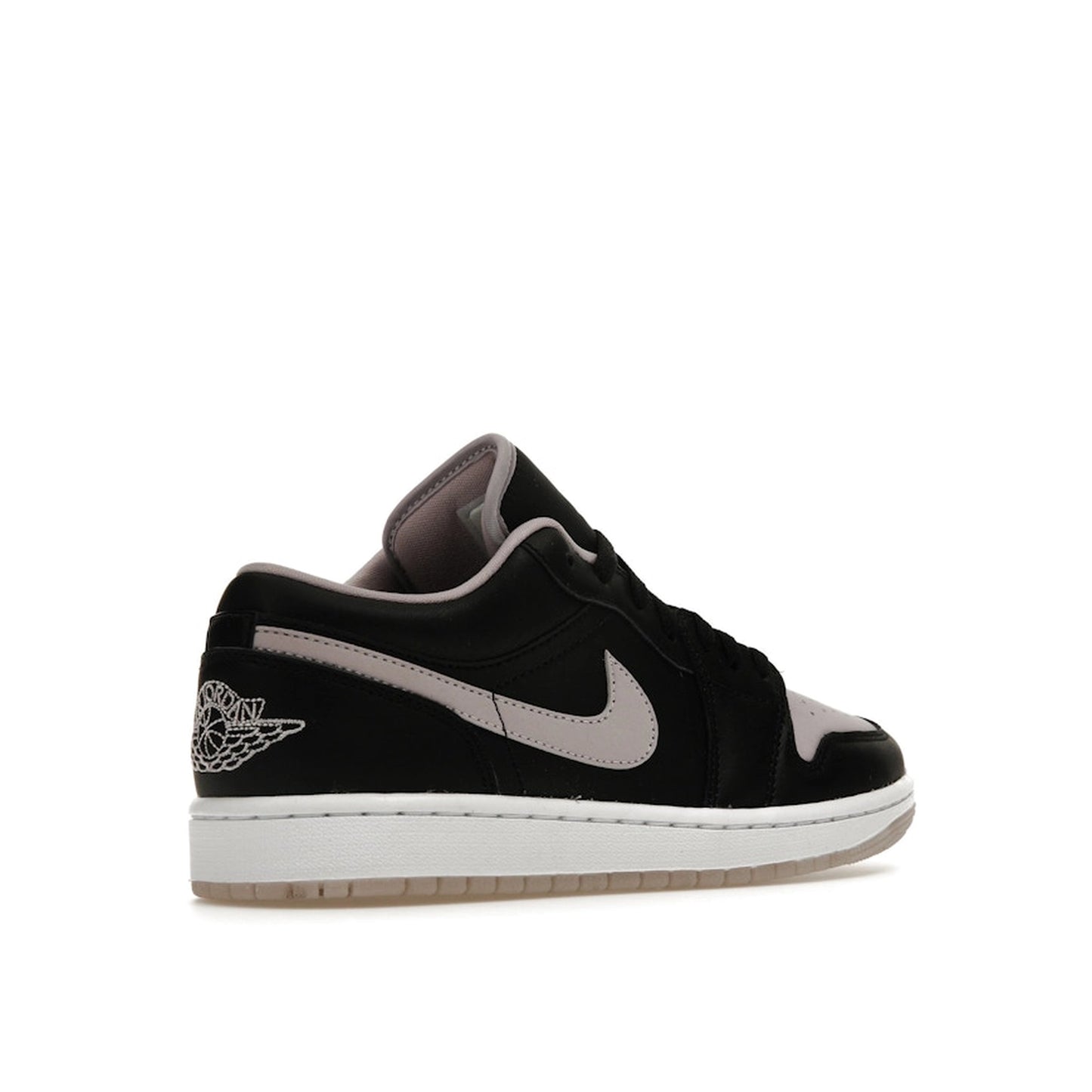 Jordan 1 Low SE sneakers, back view, model DV1309-051, black with iced lilac accents.