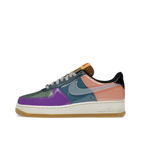 Nike Air Force 1 Low SP Undefeated Wild Berry sneakers, side view, model DV5255-500, multi-color patent with berry accents.