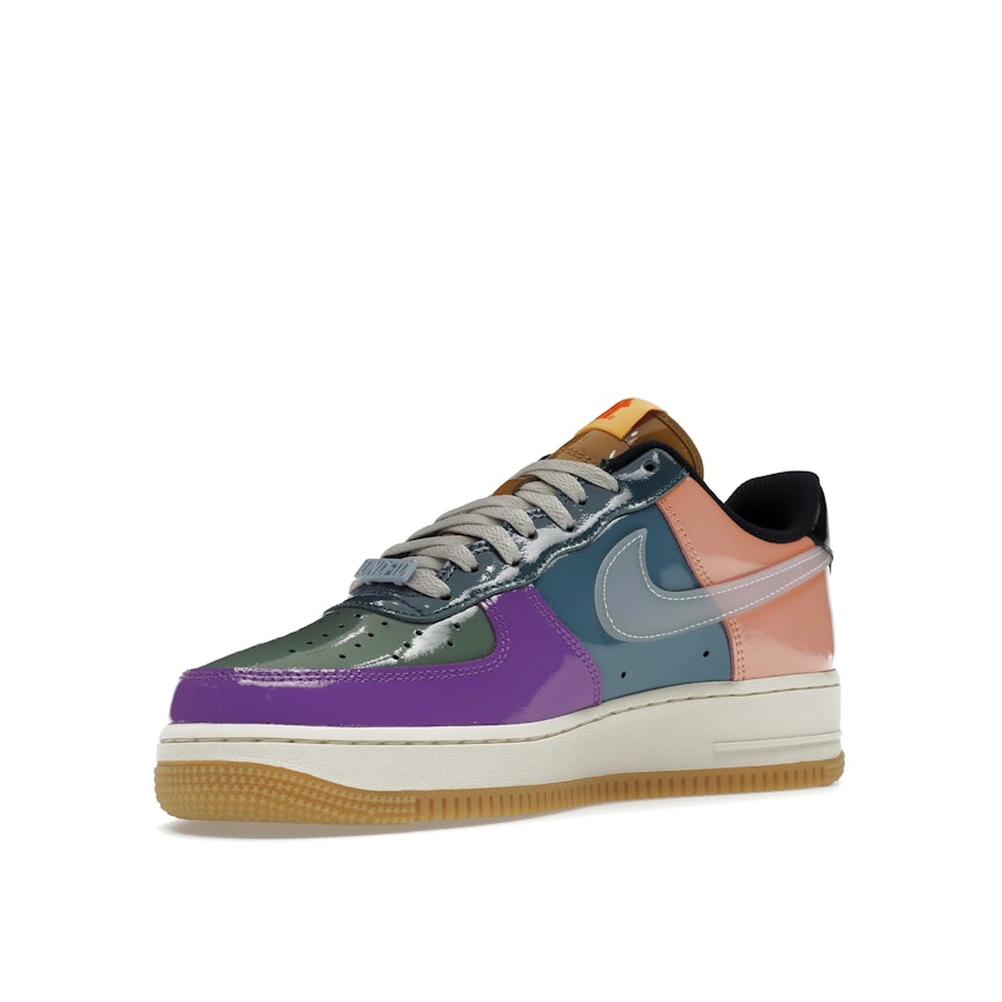 Nike Air Force 1 Low SP Undefeated Wild Berry sneakers, front view, model DV5255-500, multi-color patent with berry accents.