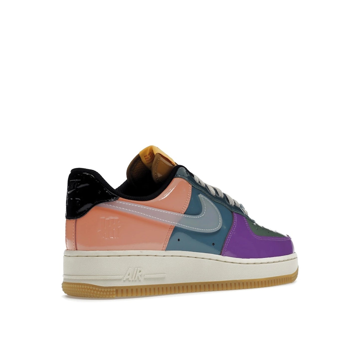 Nike Air Force 1 Low SP Undefeated Wild Berry sneakers, back view, model DV5255-500, multi-color patent with berry accents.