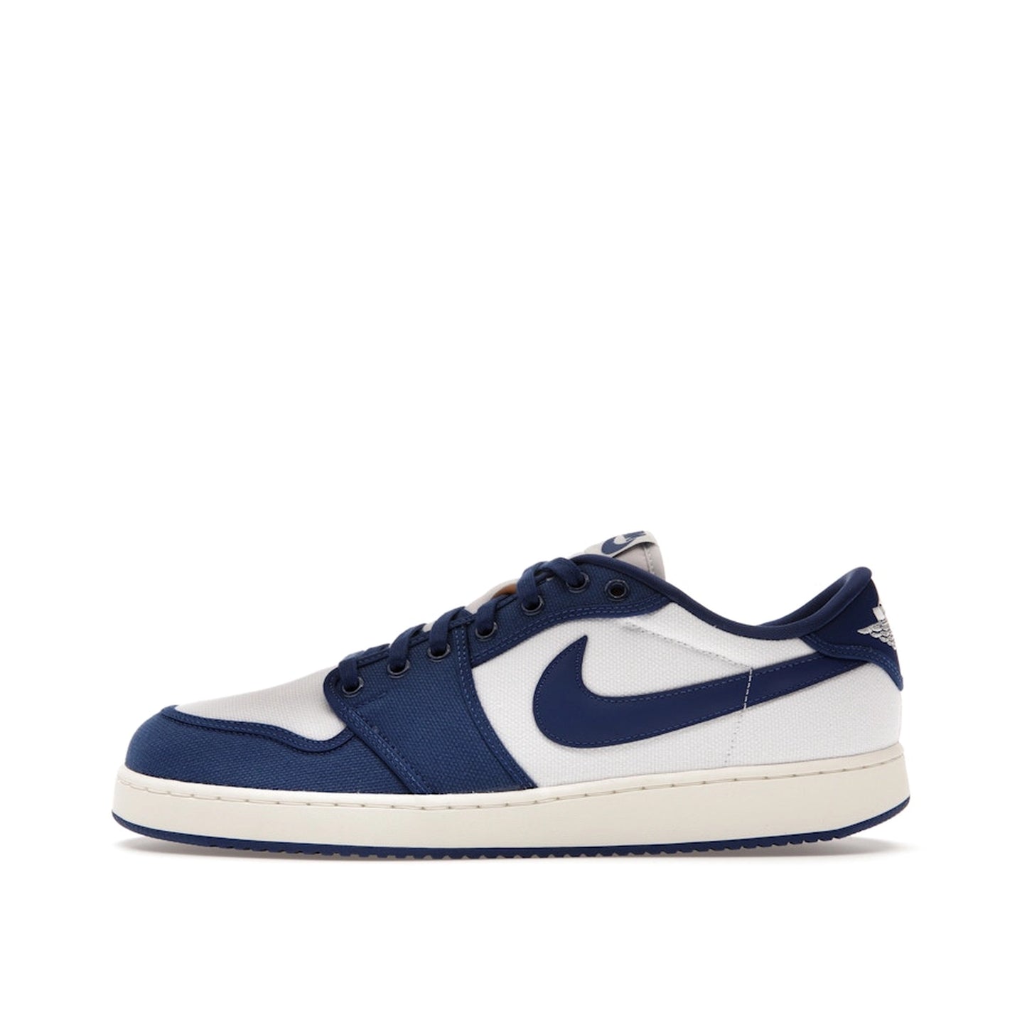 Air Jordan 1 Retro AJKO Low sneakers, side view, model DX4981-103, white and blue Kentucky colors.