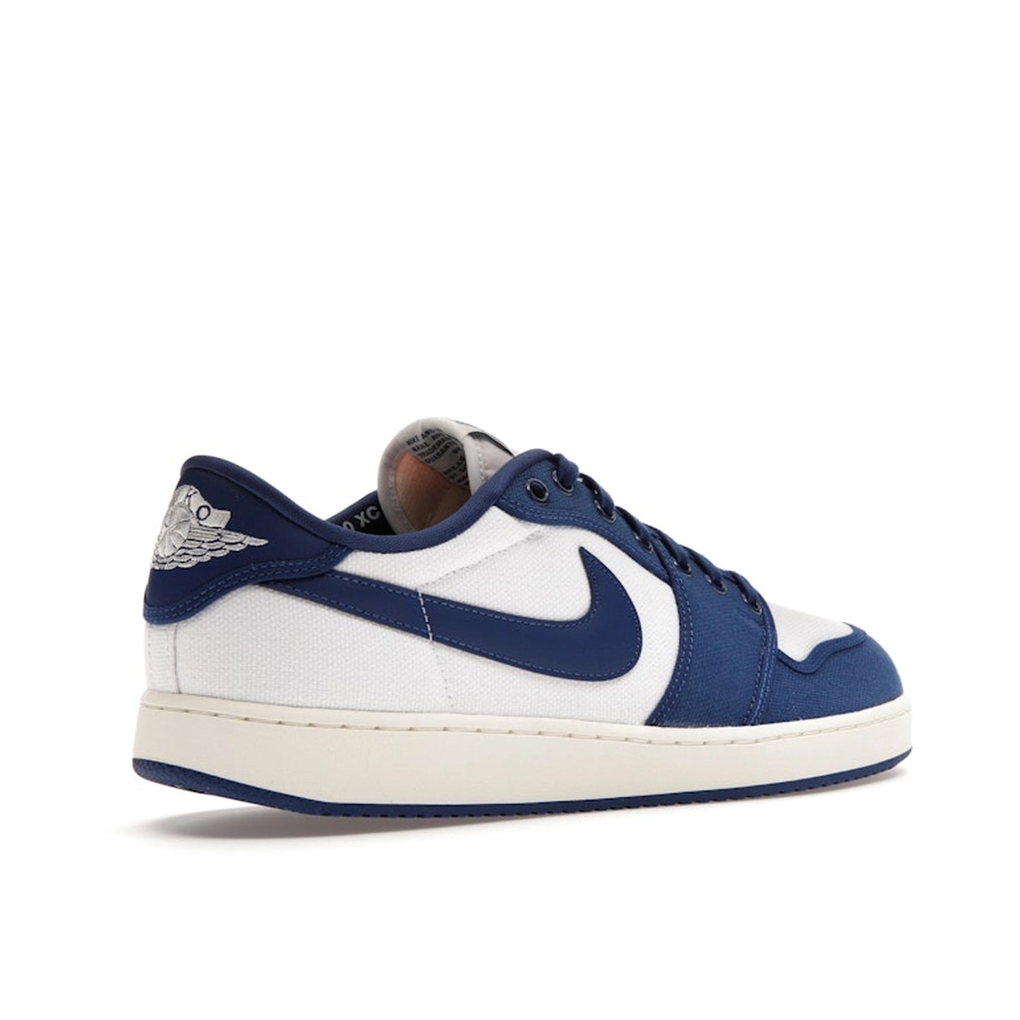 Air Jordan 1 Retro AJKO Low sneakers, back view, model DX4981-103, white and blue Kentucky colors.