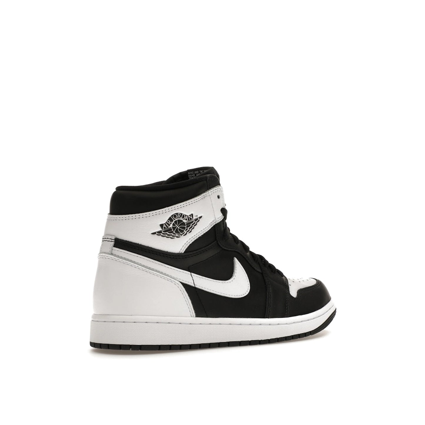 Jordan 1 Retro High OG sneakers, back view, model DZ5485-010, in black and white with classic styling.