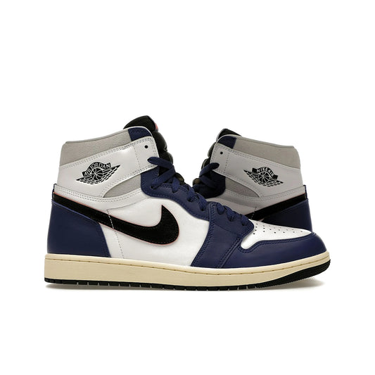 Jordan 1 Retro High OG in white, black, grey, blue, leather