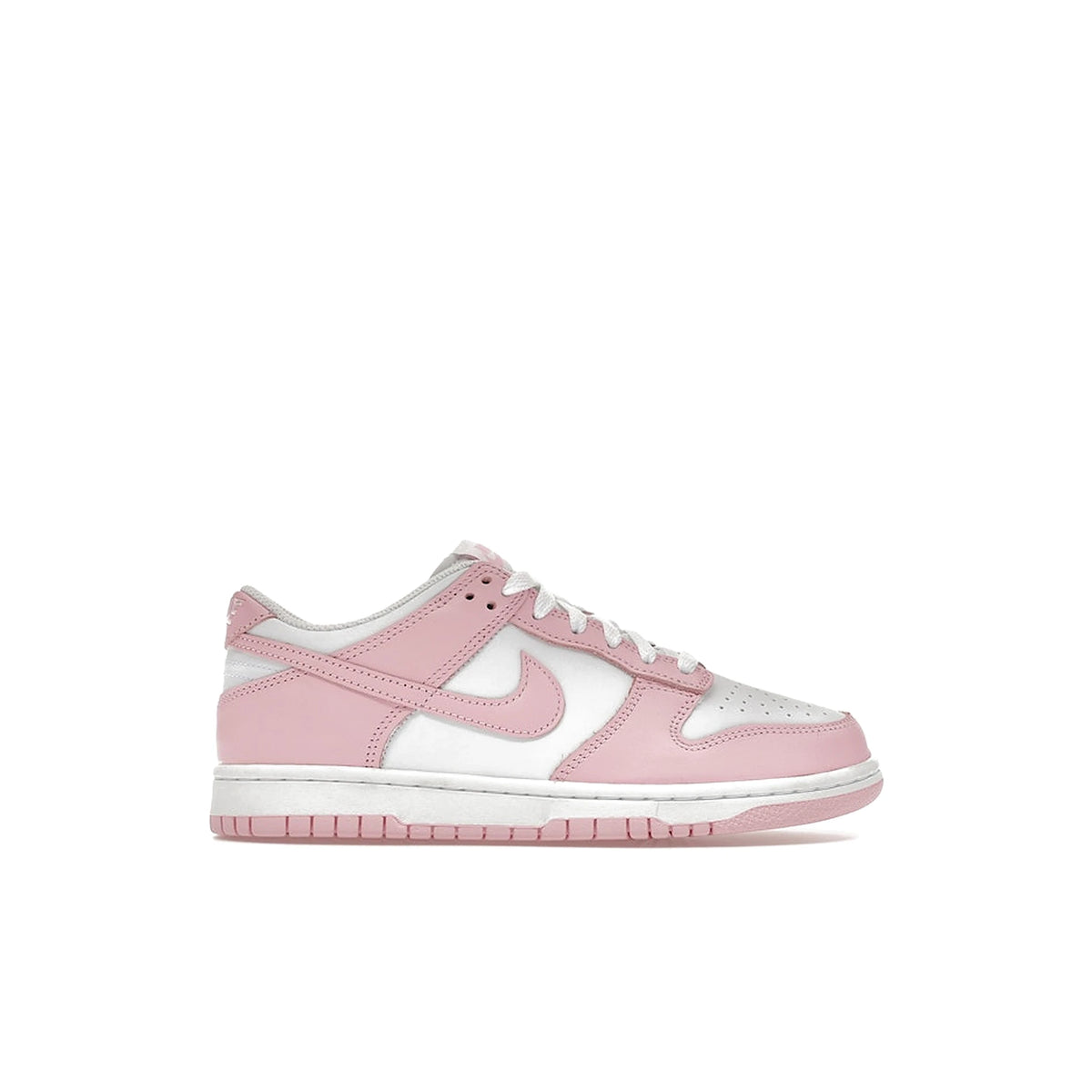 Nike Dunk Low kids in white with medium soft pink accents, low-top sneaker